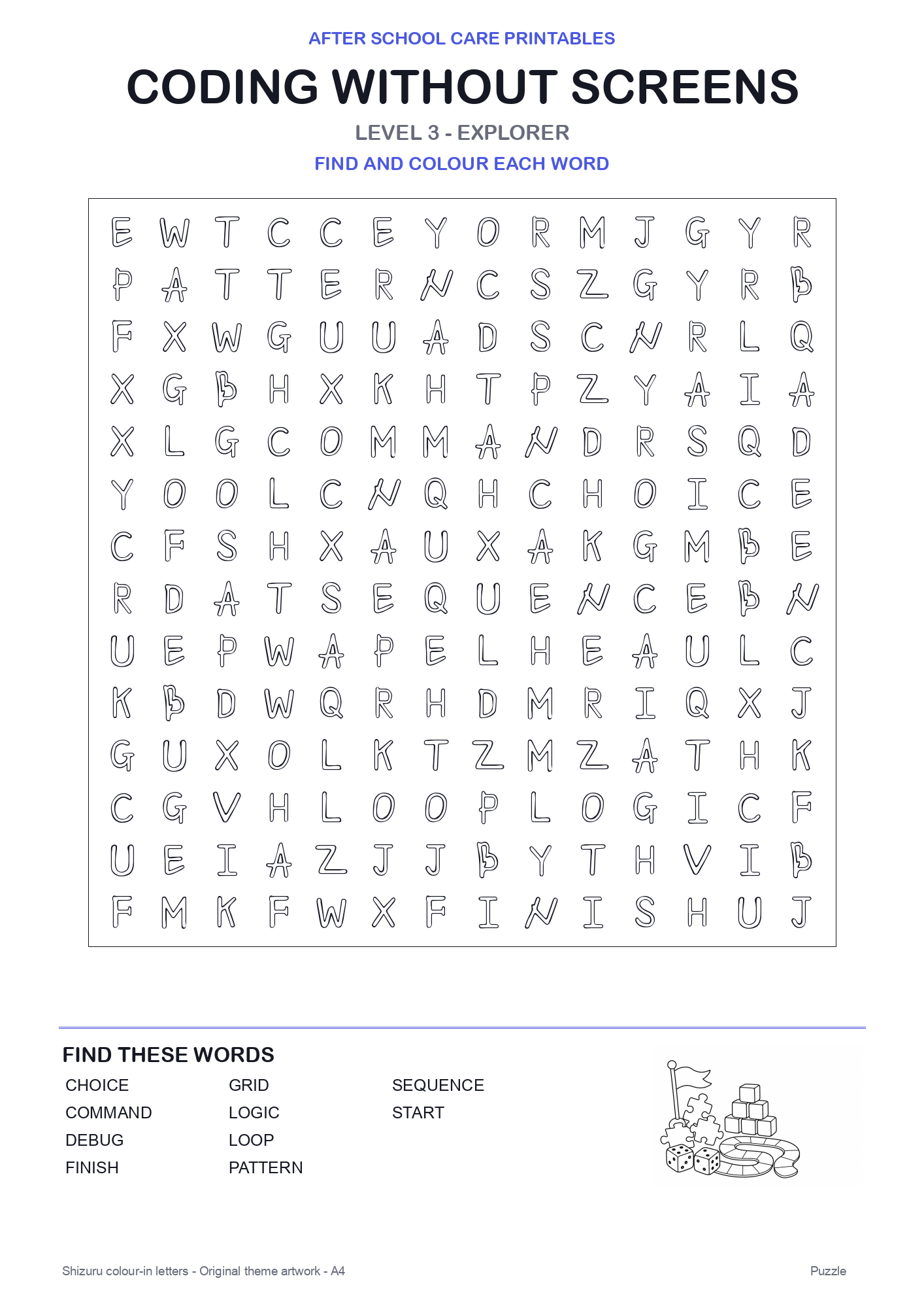 Coding Without Screens Colour-In Word Search Pack level 3 preview