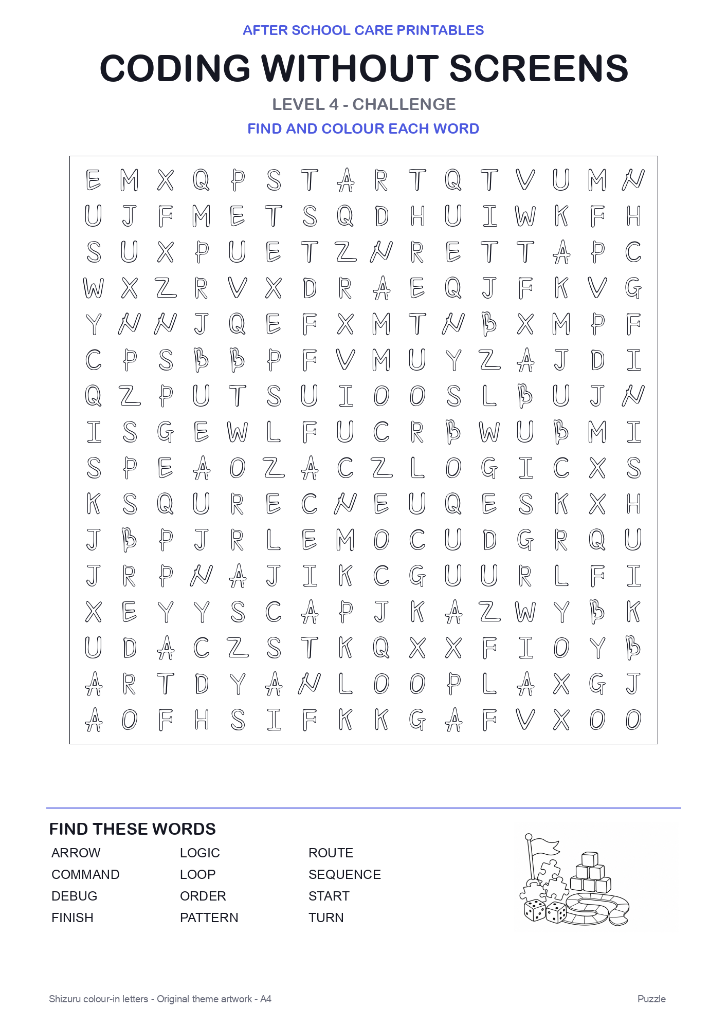 Coding Without Screens Colour-In Word Search Pack level 4 preview