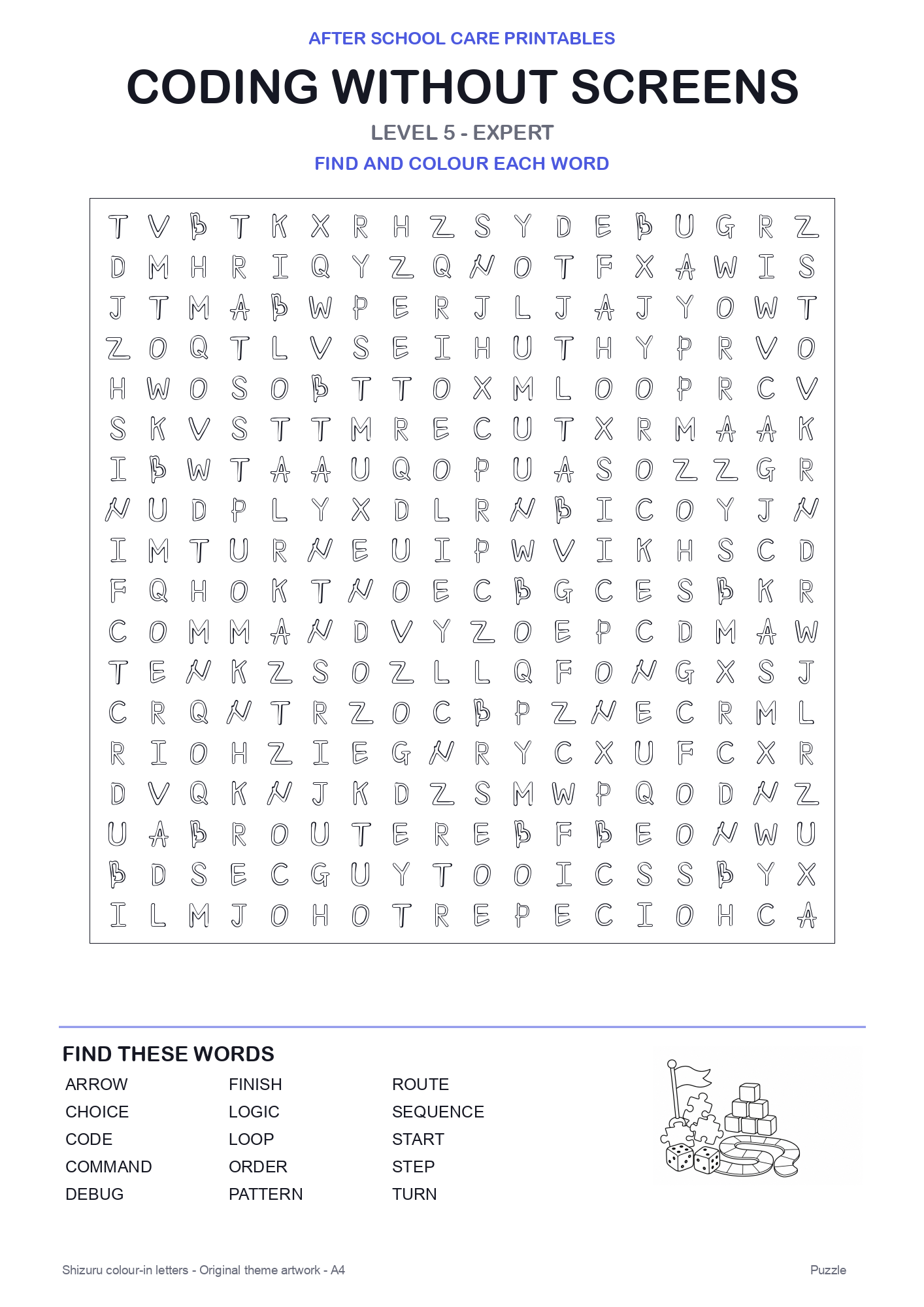 Coding Without Screens Colour-In Word Search Pack level 5 preview