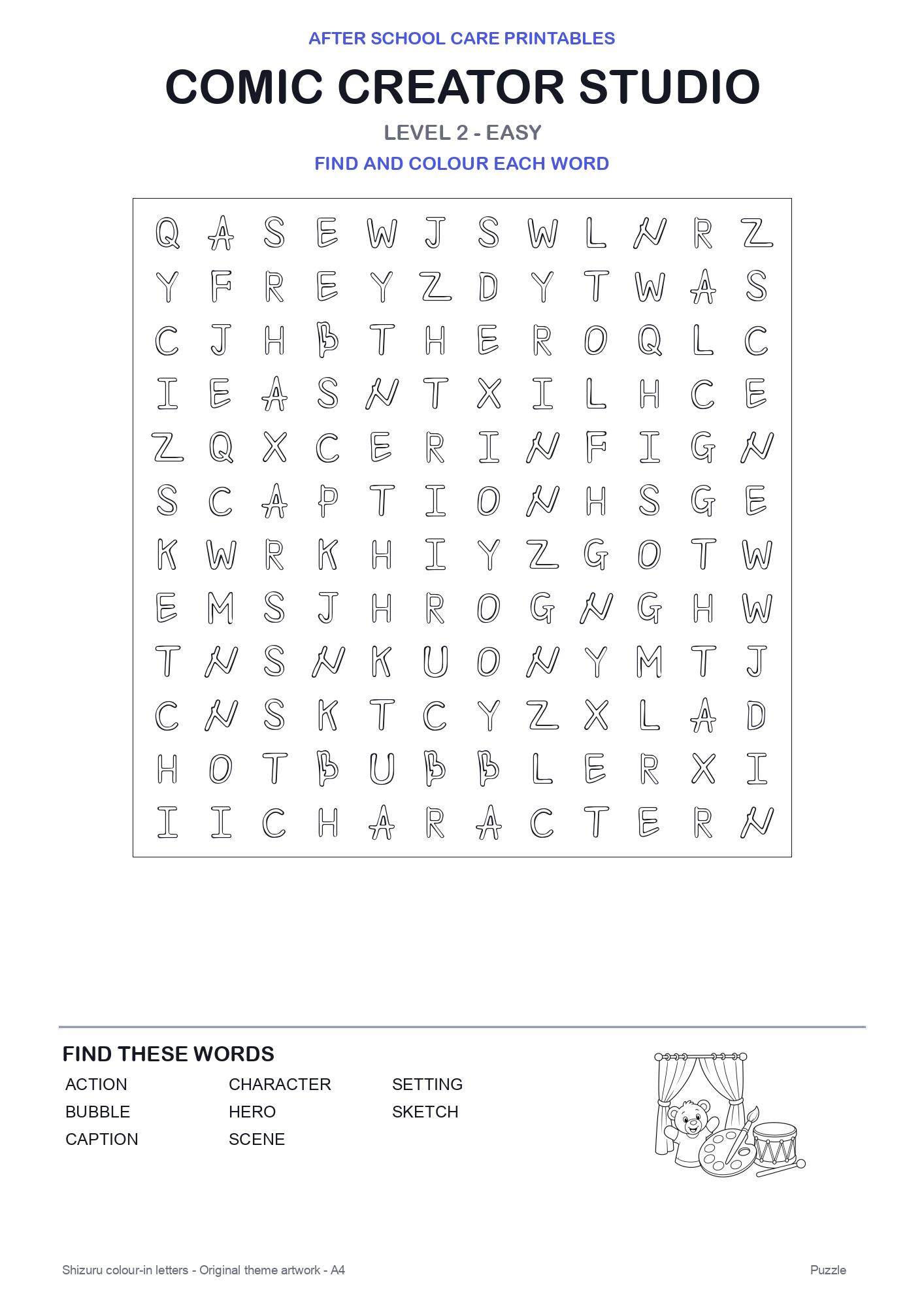 Comic Creator Studio Colour-In Word Search Pack level 2 preview
