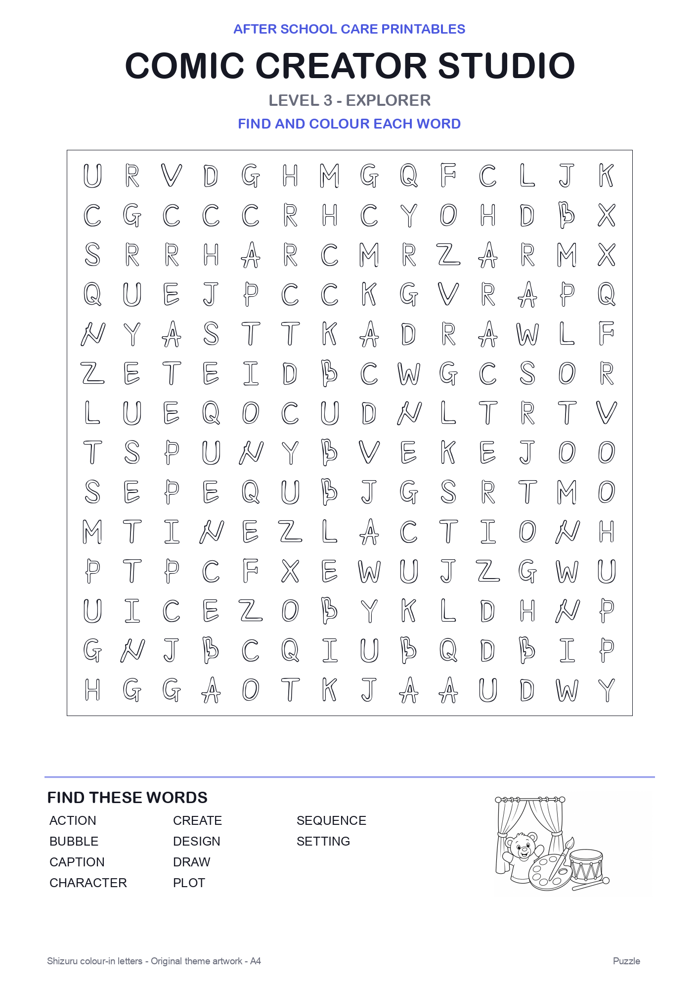 Comic Creator Studio Colour-In Word Search Pack level 3 preview