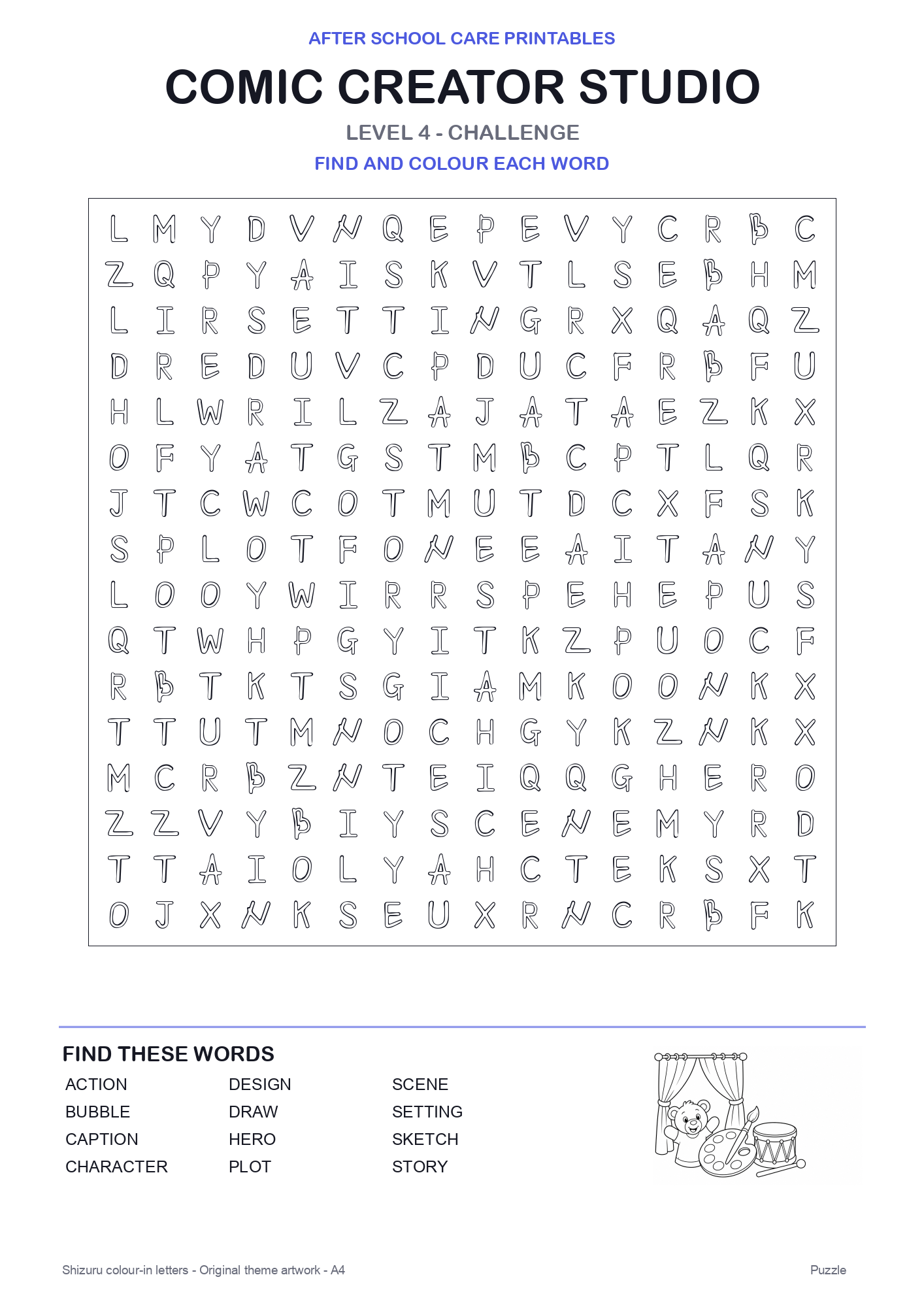 Comic Creator Studio Colour-In Word Search Pack level 4 preview