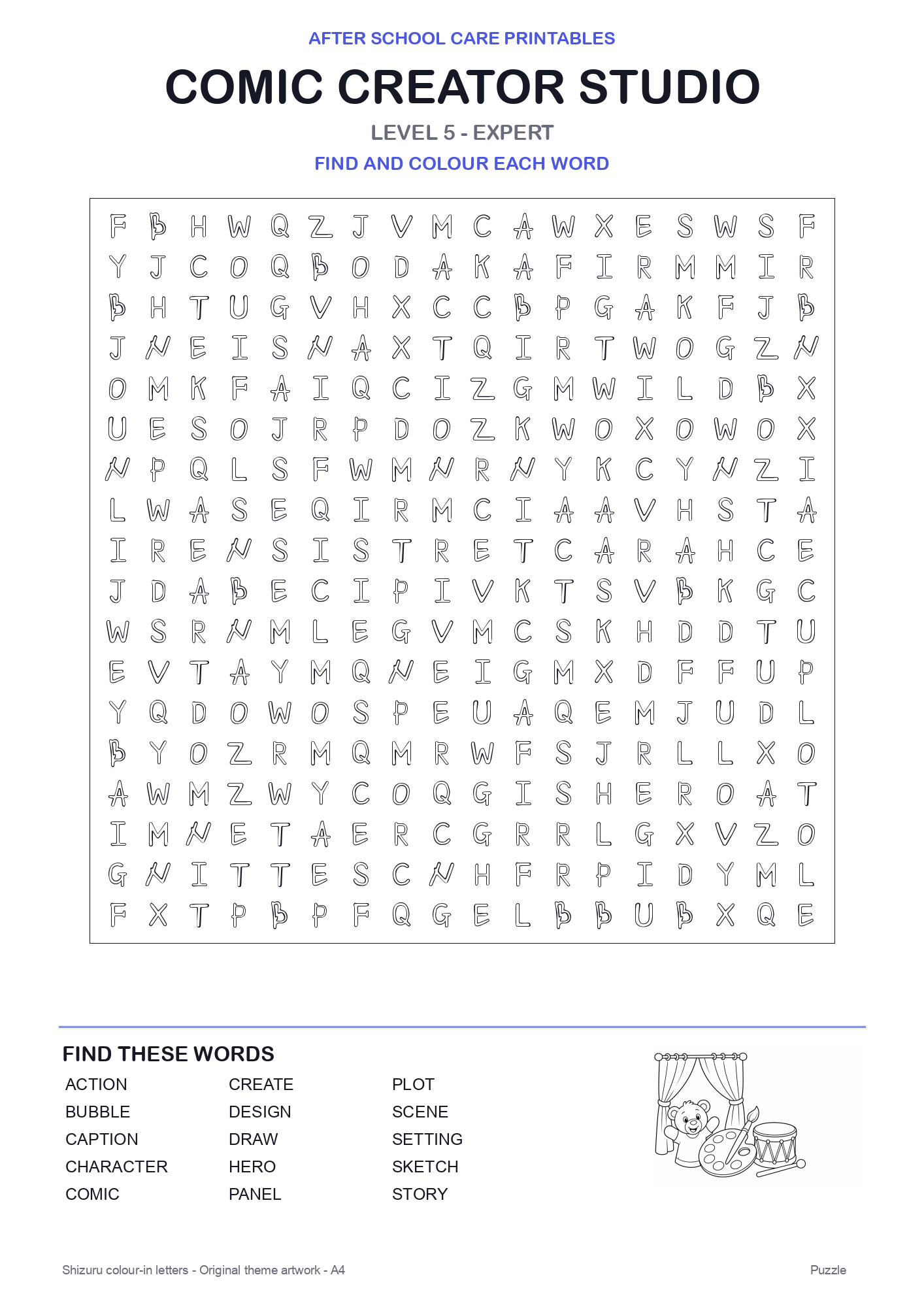Comic Creator Studio Colour-In Word Search Pack level 5 preview