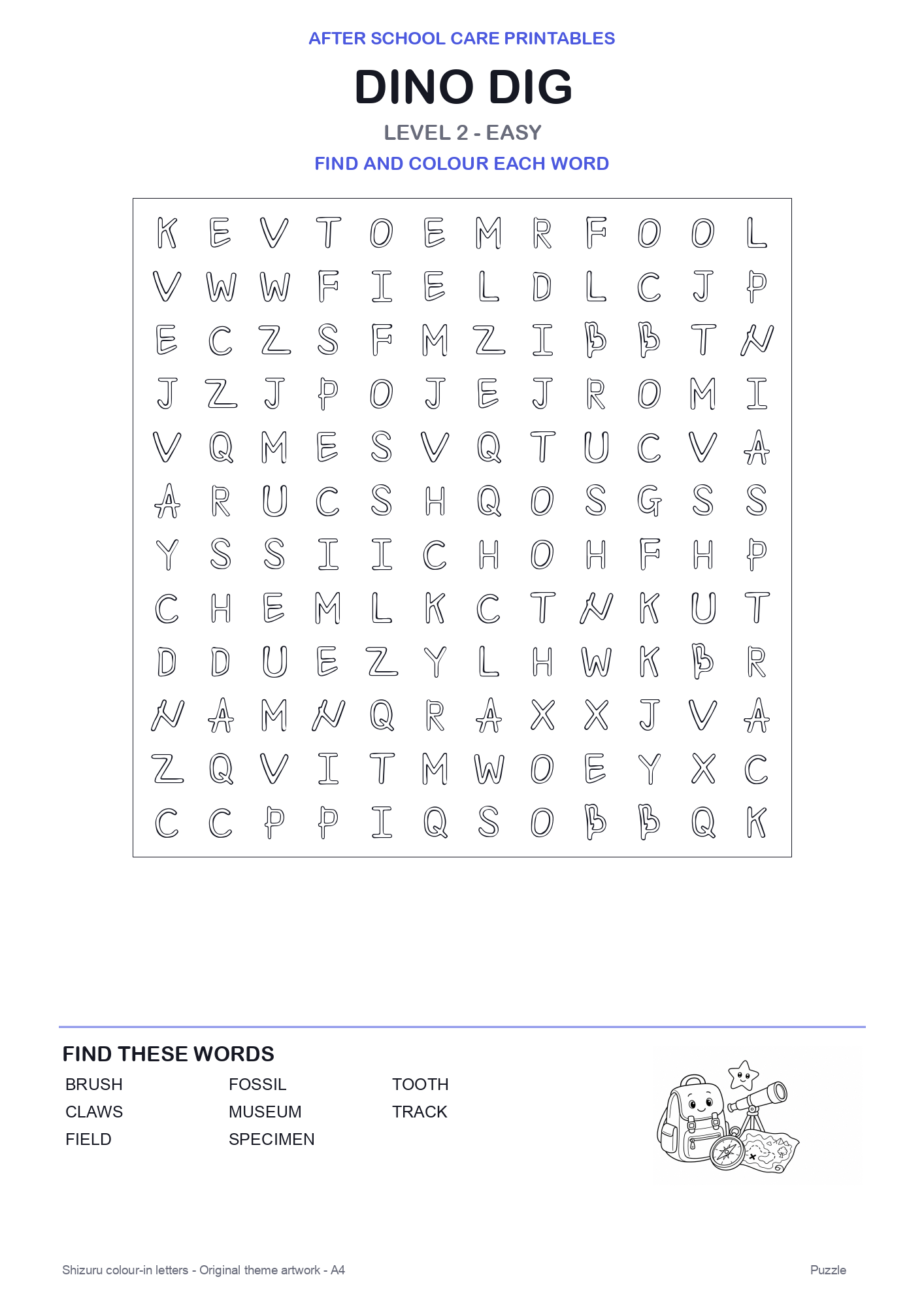 Dino Dig Colour-In Word Search Pack level 2 preview