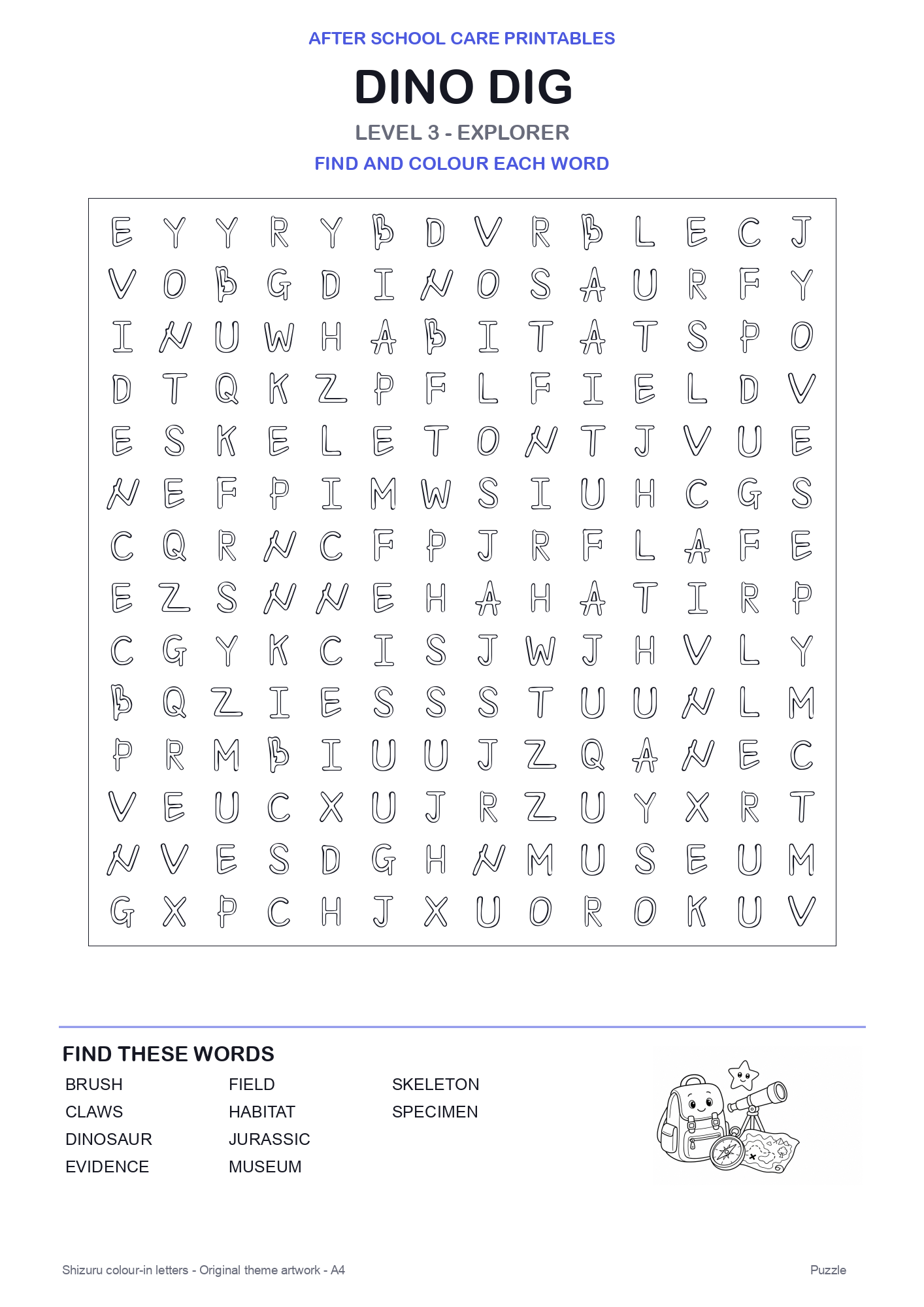 Dino Dig Colour-In Word Search Pack level 3 preview