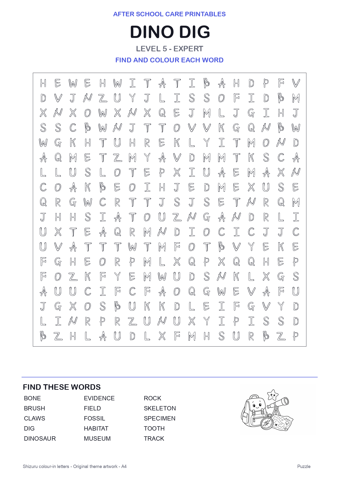 Dino Dig Colour-In Word Search Pack level 5 preview
