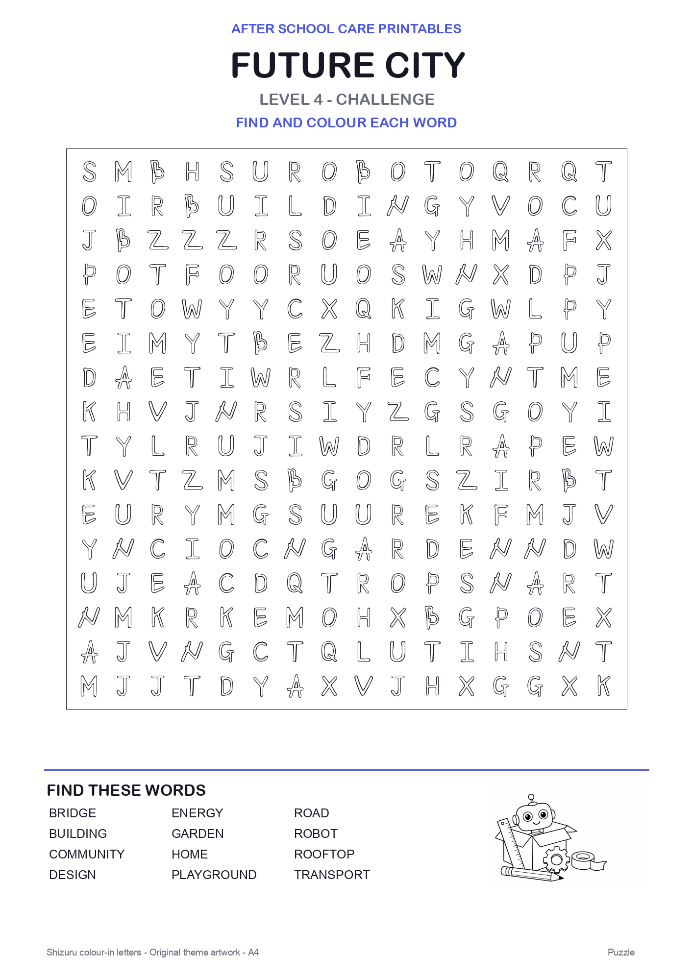 Future City Colour-In Word Search Pack level 4 preview