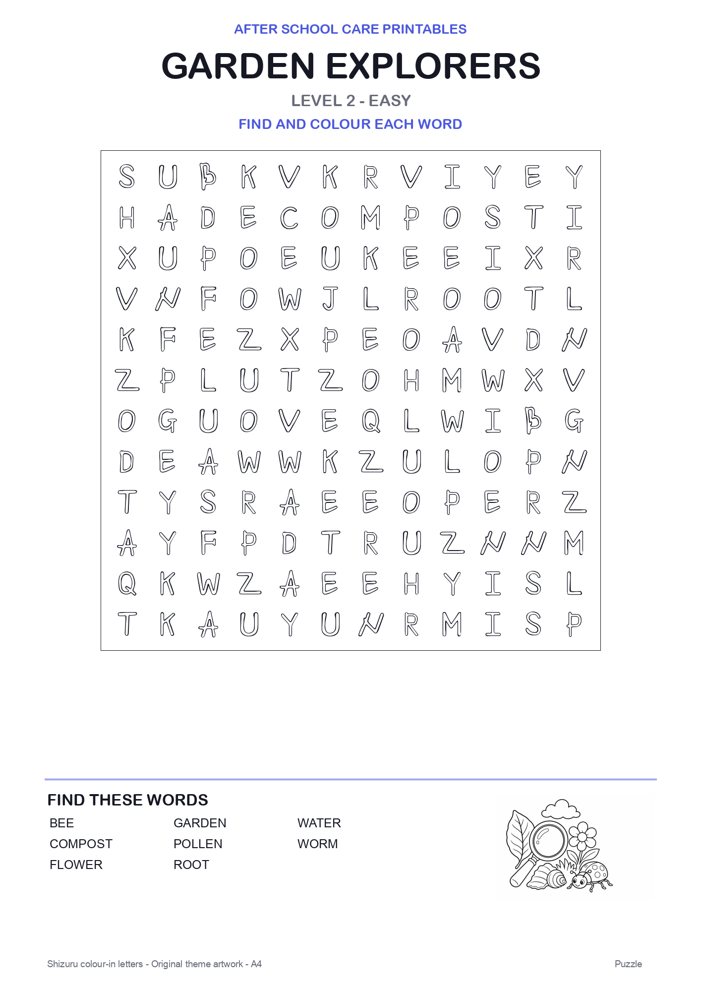 Garden Explorers Colour-In Word Search Pack level 2 preview