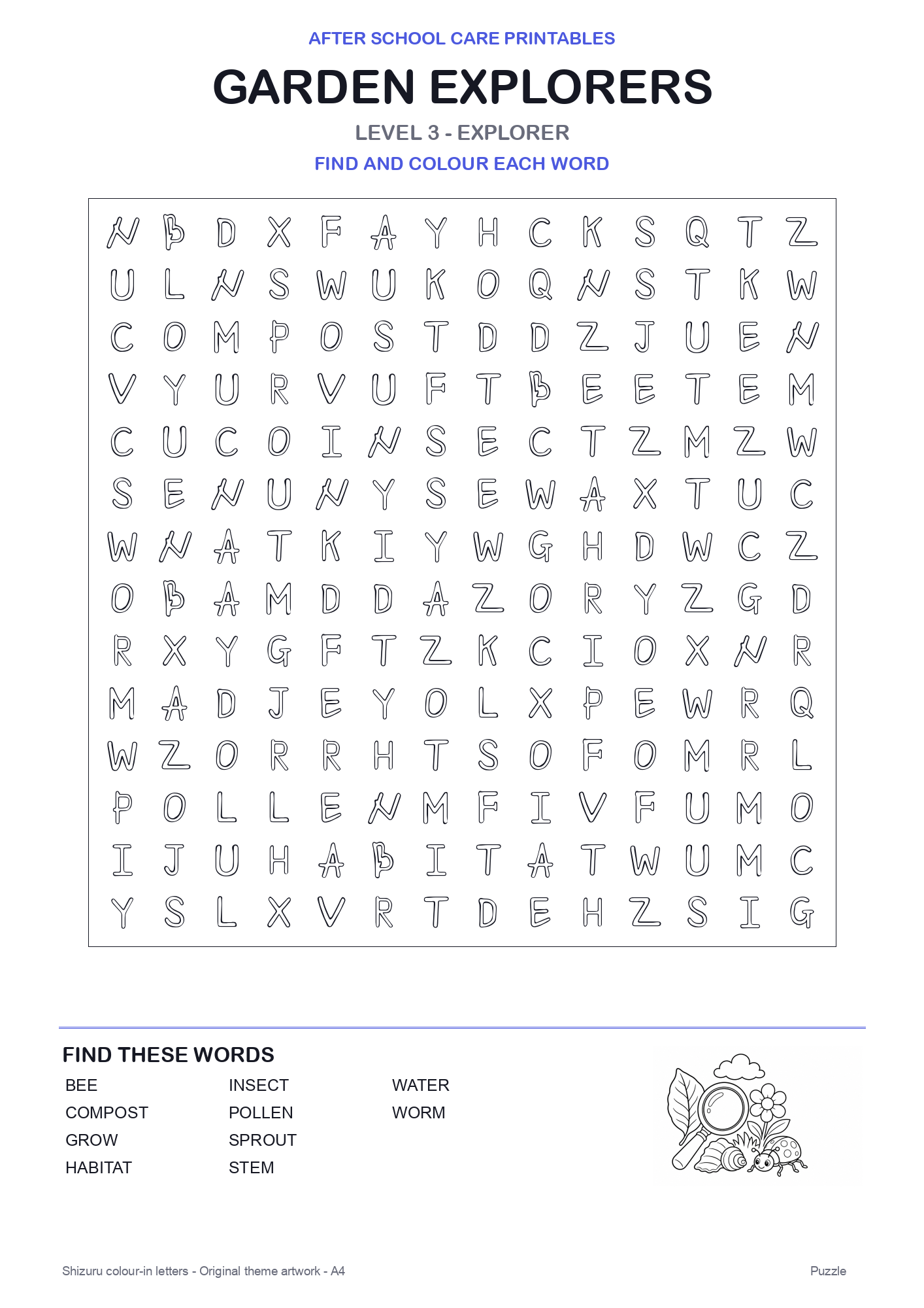 Garden Explorers Colour-In Word Search Pack level 3 preview