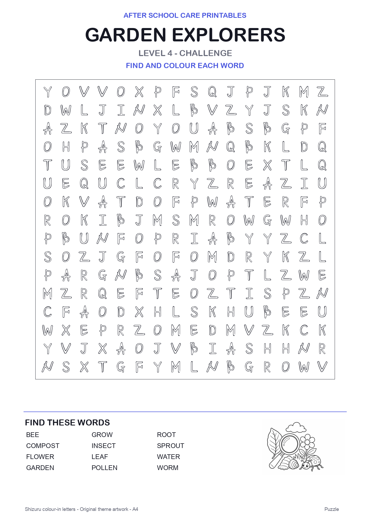 Garden Explorers Colour-In Word Search Pack level 4 preview