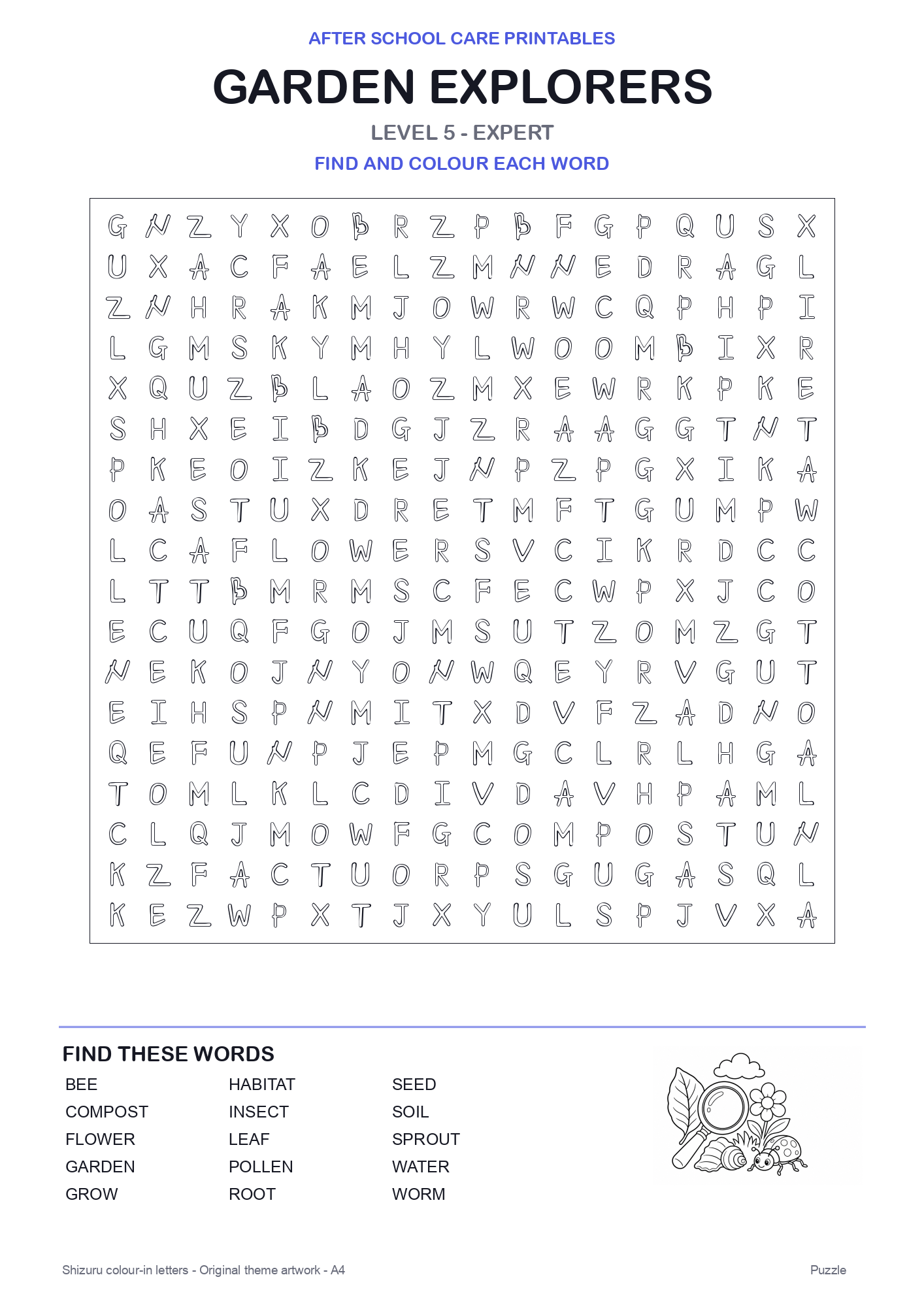 Garden Explorers Colour-In Word Search Pack level 5 preview