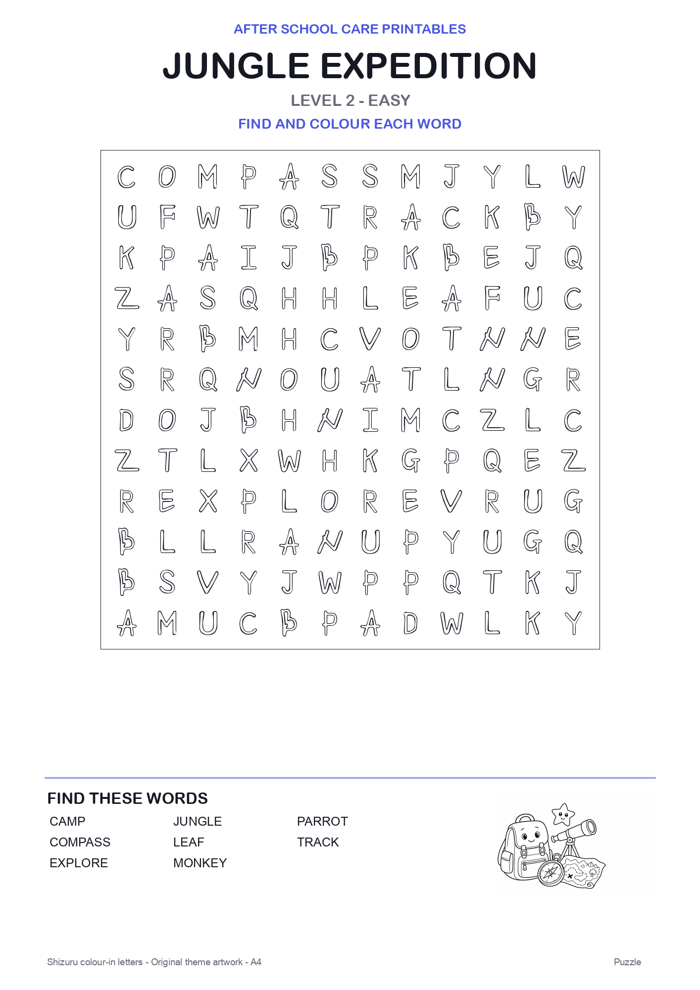 Jungle Expedition Colour-In Word Search Pack level 2 preview