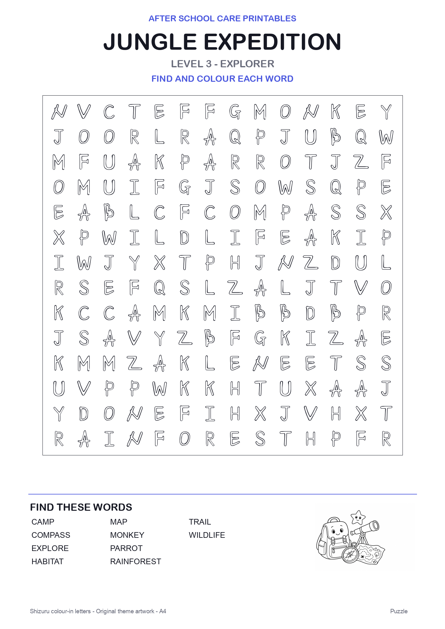 Jungle Expedition Colour-In Word Search Pack level 3 preview