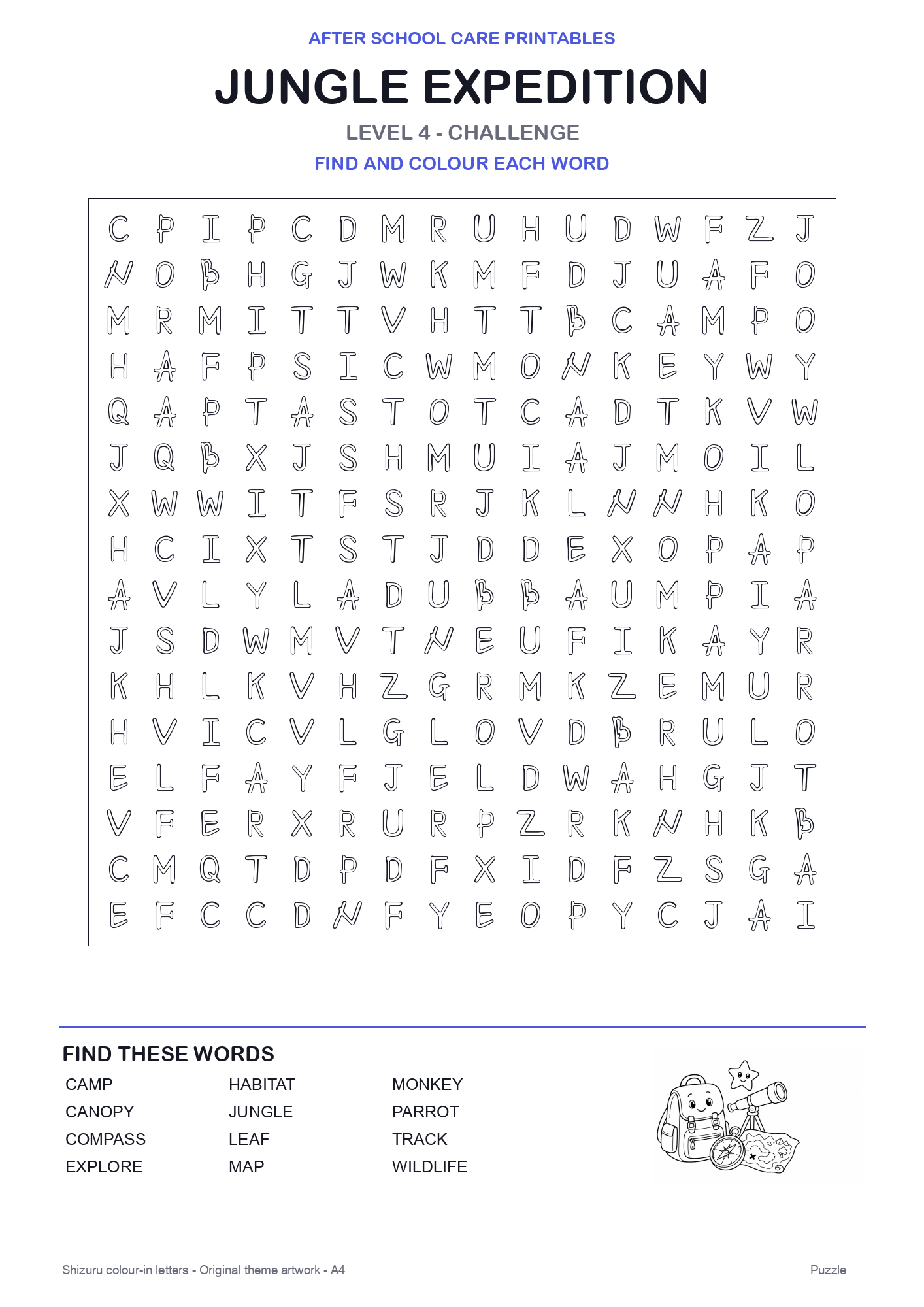 Jungle Expedition Colour-In Word Search Pack level 4 preview