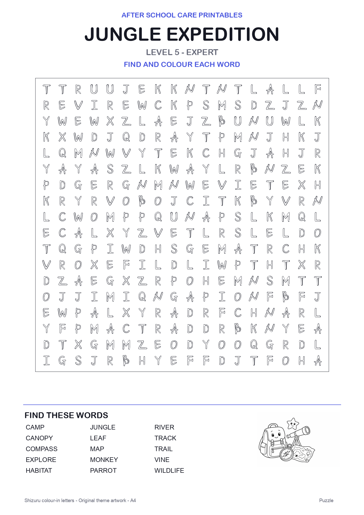 Jungle Expedition Colour-In Word Search Pack level 5 preview