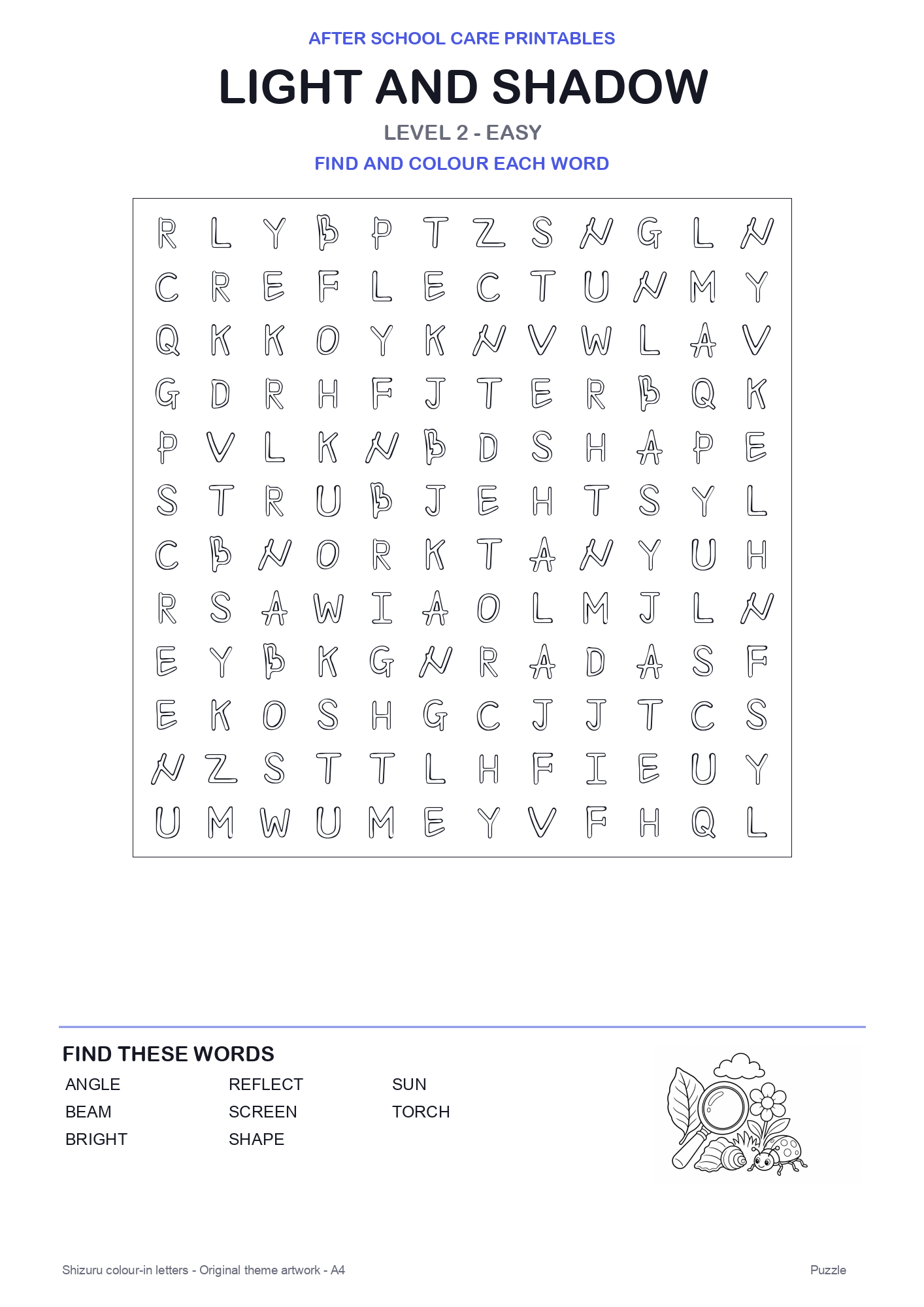 Light and Shadow Colour-In Word Search Pack level 2 preview