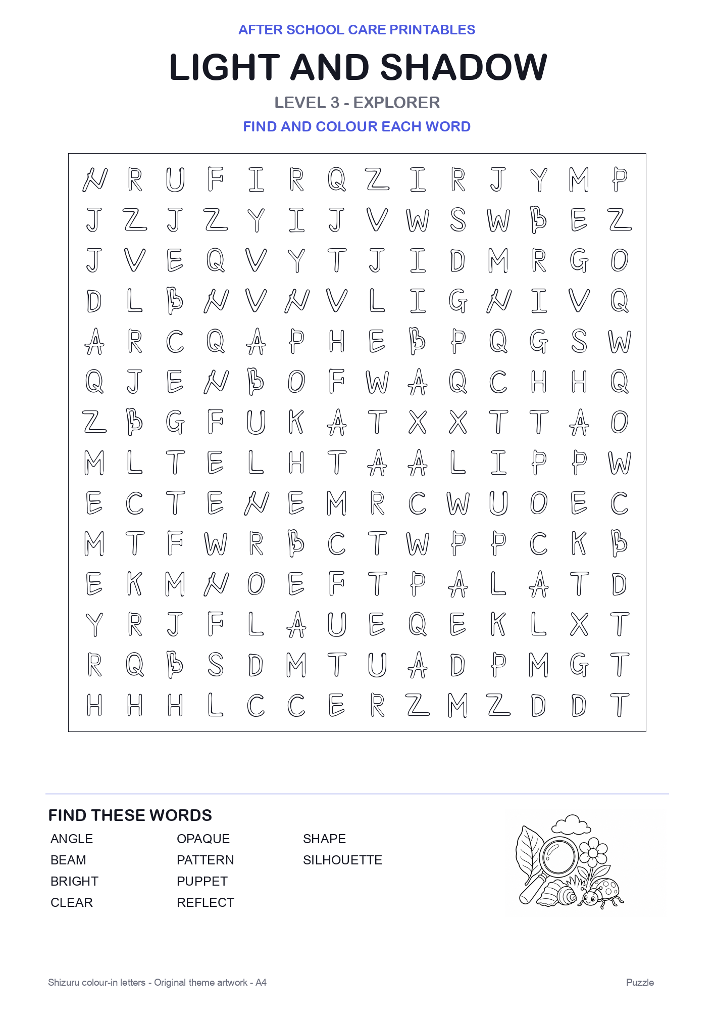 Light and Shadow Colour-In Word Search Pack level 3 preview