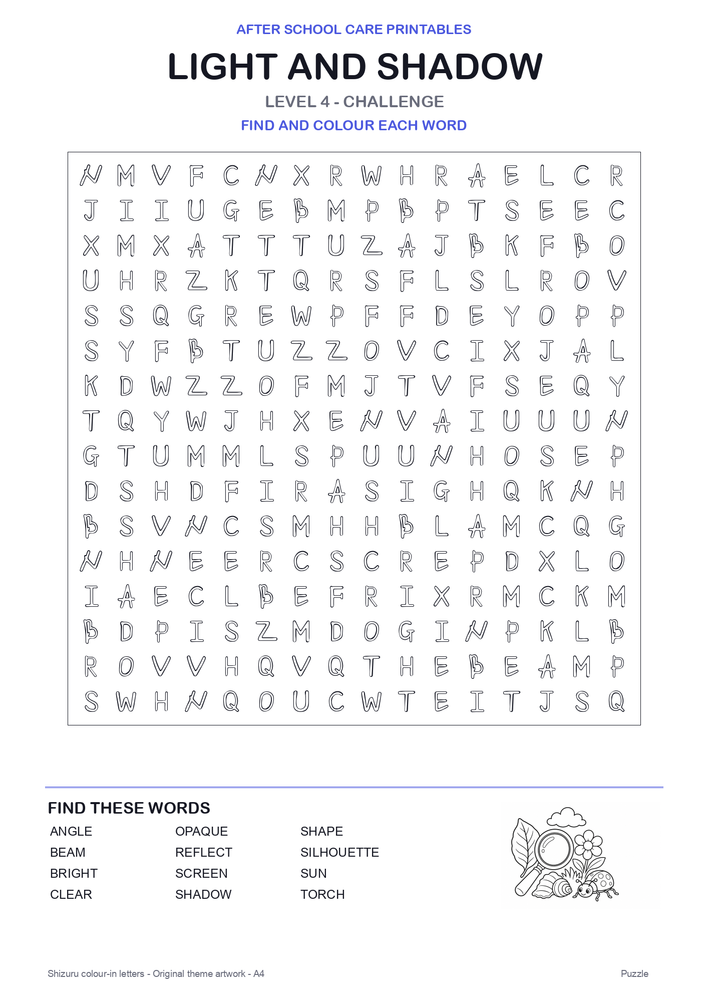 Light and Shadow Colour-In Word Search Pack level 4 preview