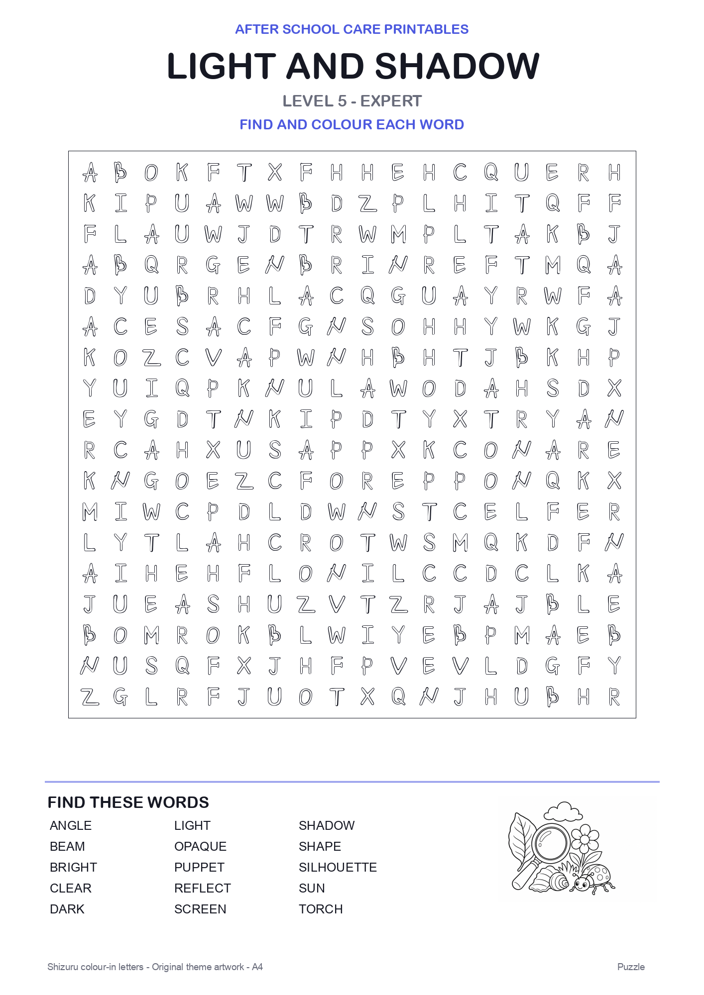 Light and Shadow Colour-In Word Search Pack level 5 preview