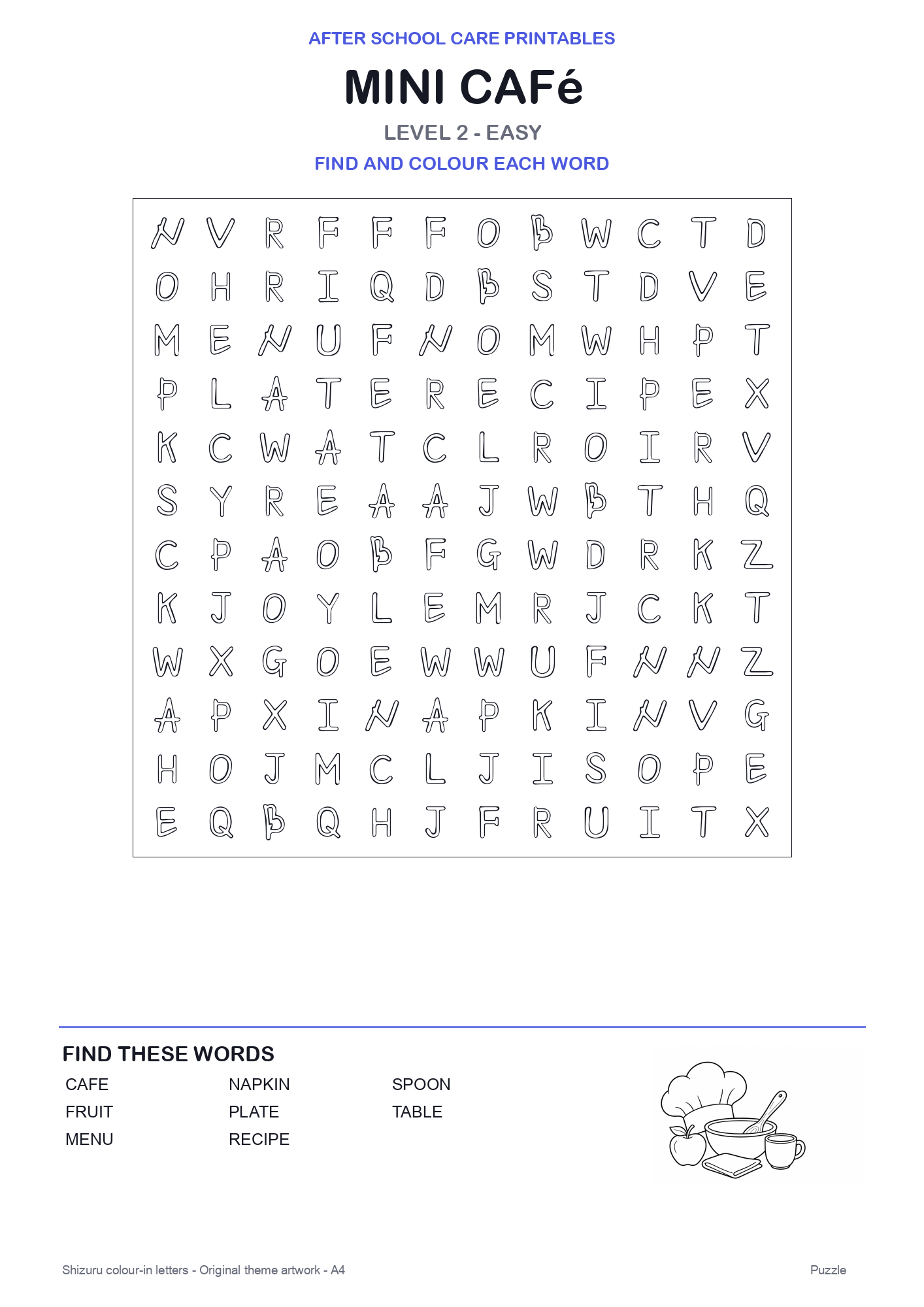 Mini Café Colour-In Word Search Pack level 2 preview