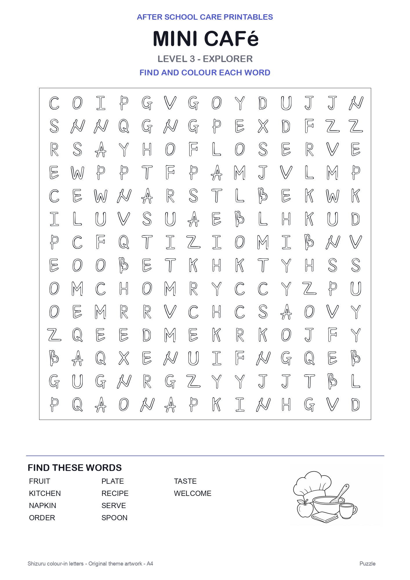 Mini Café Colour-In Word Search Pack level 3 preview