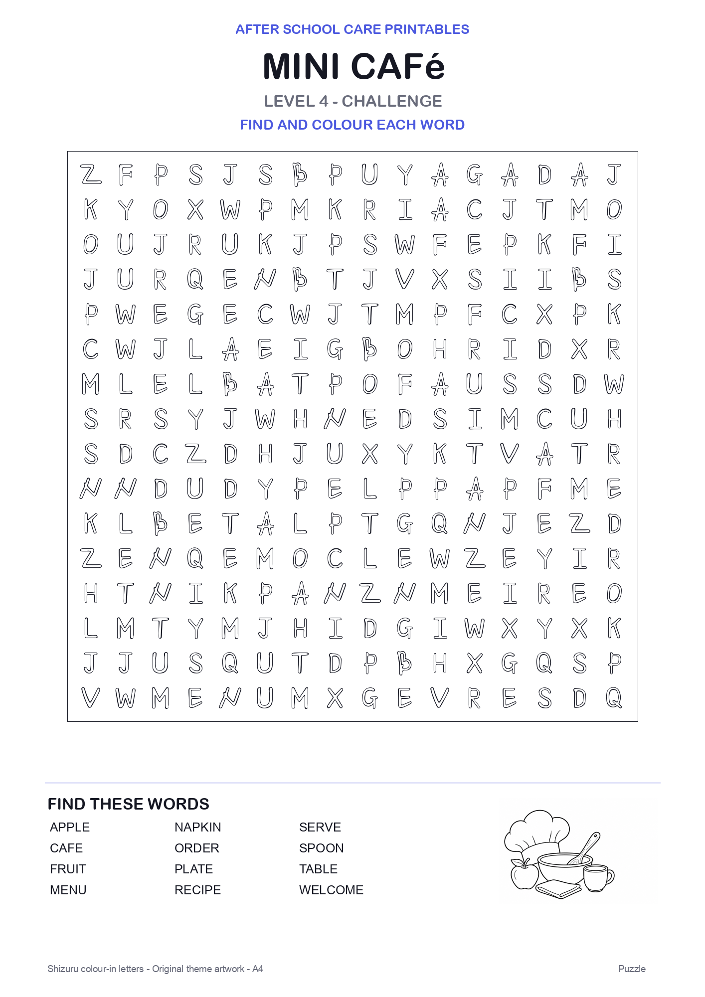 Mini Café Colour-In Word Search Pack level 4 preview