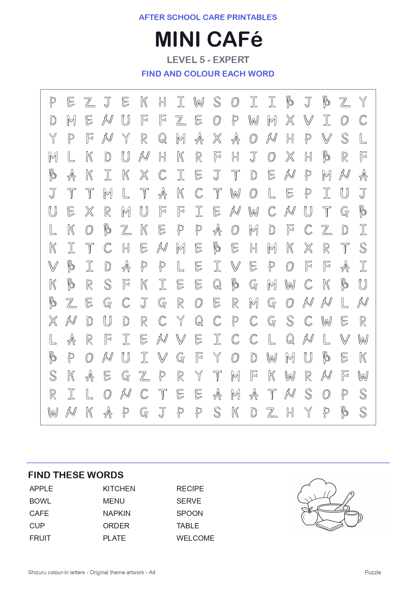 Mini Café Colour-In Word Search Pack level 5 preview
