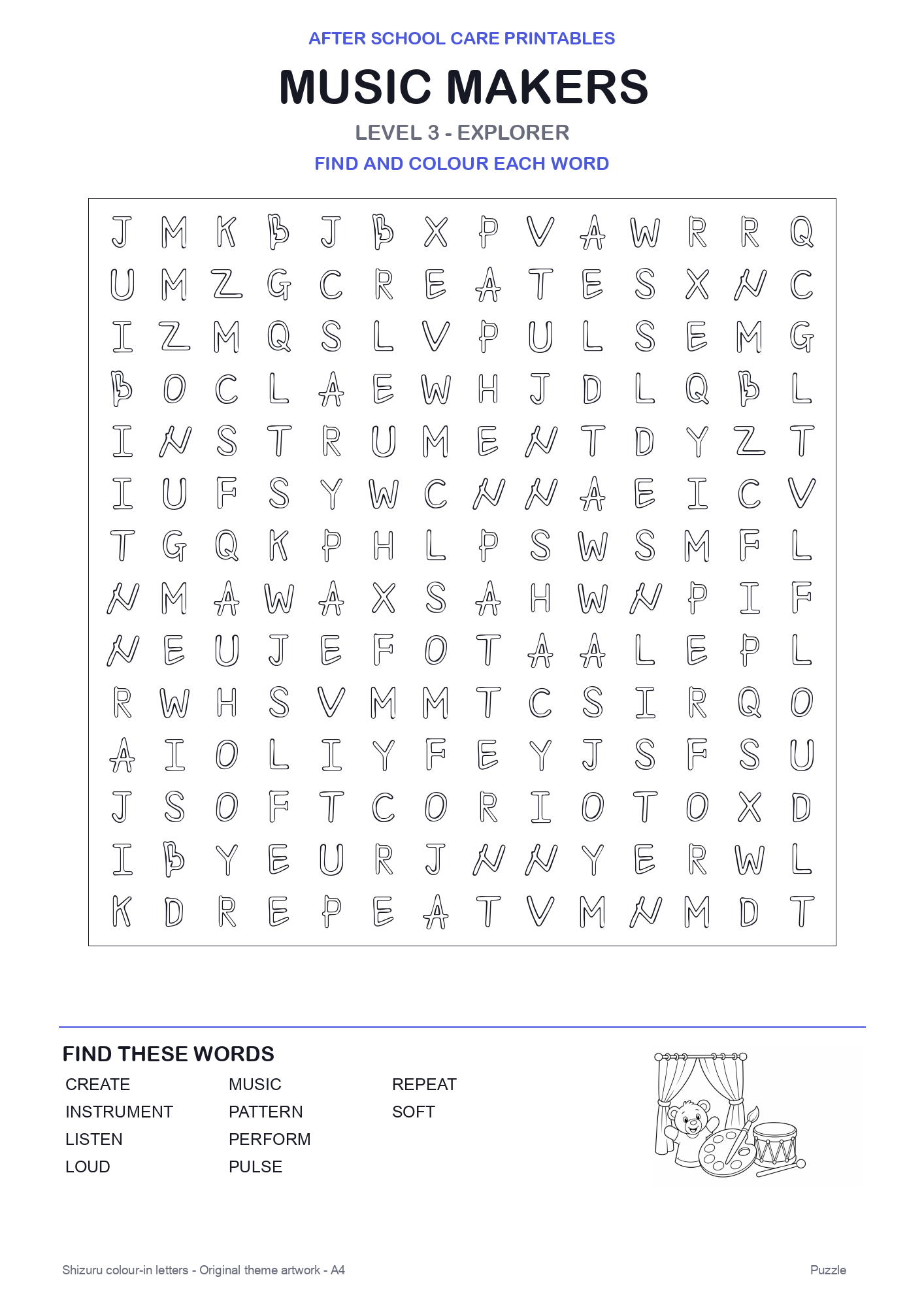Music Makers Colour-In Word Search Pack level 3 preview