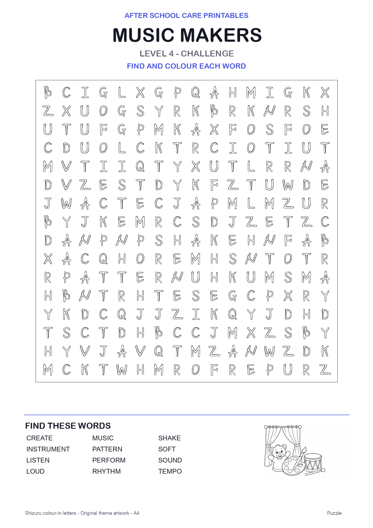 Music Makers Colour-In Word Search Pack level 4 preview