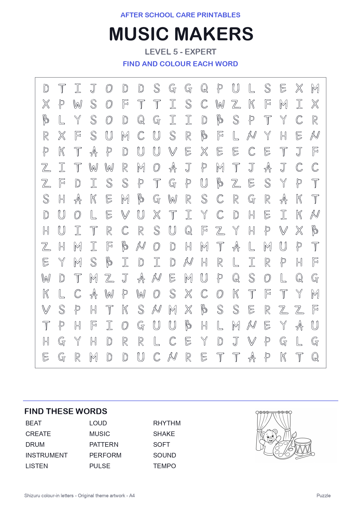 Music Makers Colour-In Word Search Pack level 5 preview