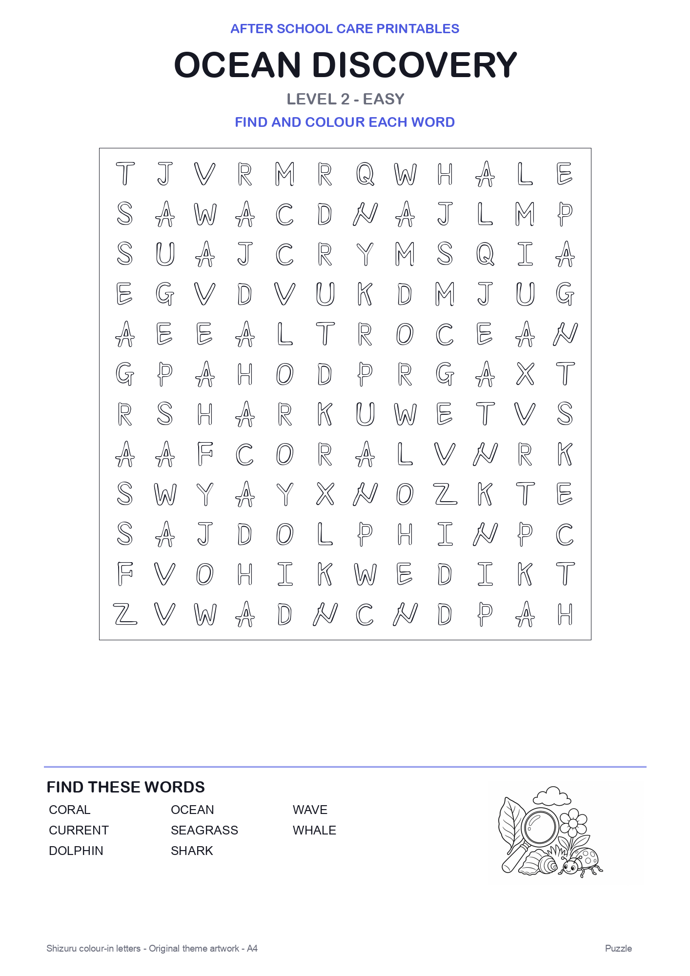 Ocean Discovery Colour-In Word Search Pack level 2 preview