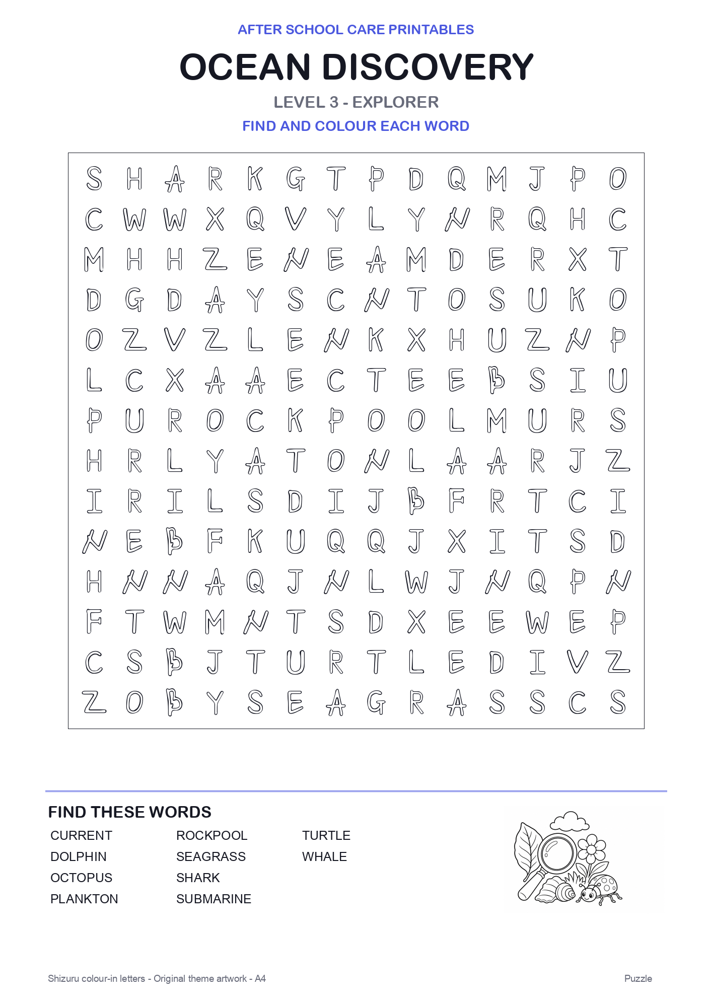 Ocean Discovery Colour-In Word Search Pack level 3 preview