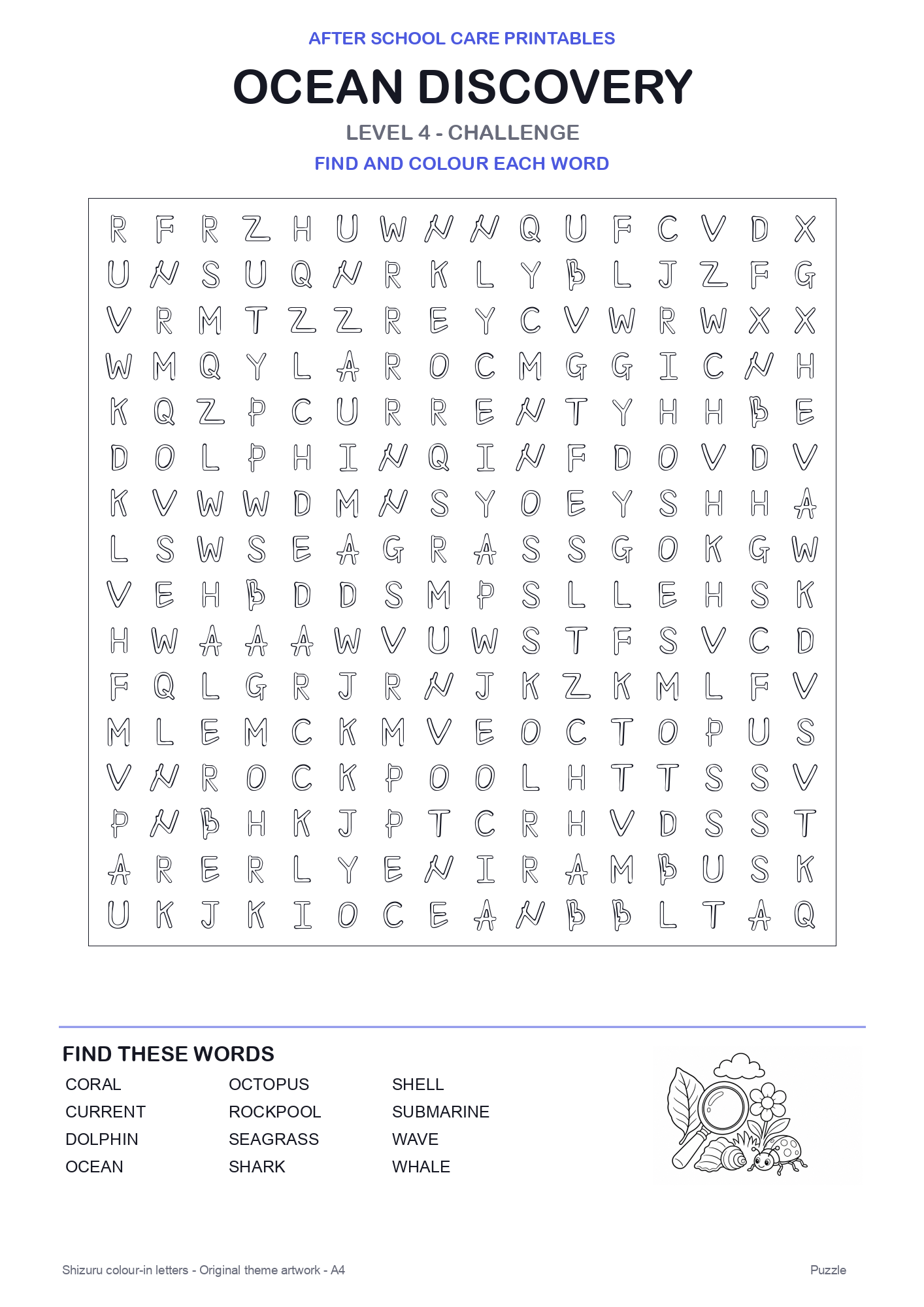 Ocean Discovery Colour-In Word Search Pack level 4 preview