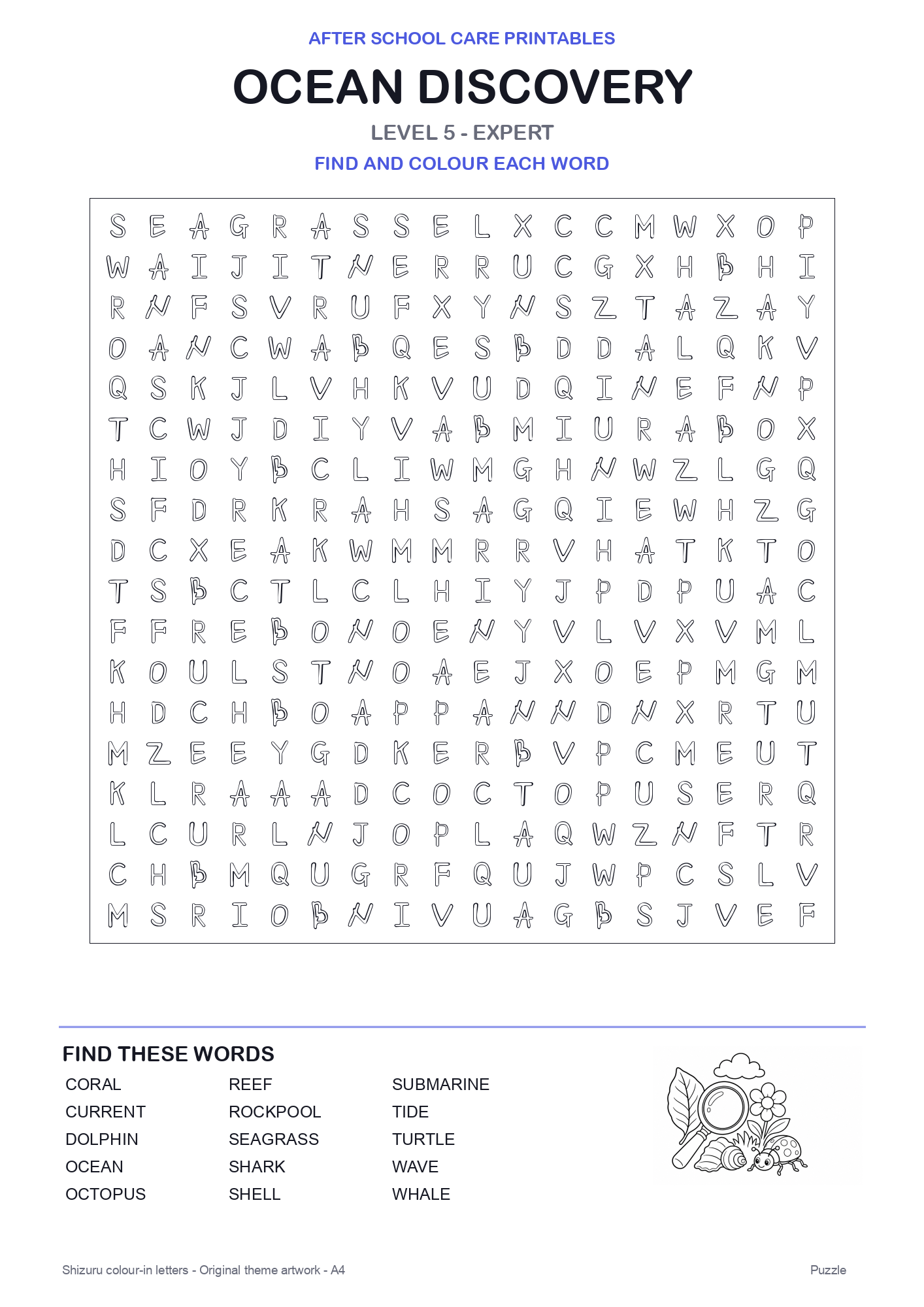 Ocean Discovery Colour-In Word Search Pack level 5 preview