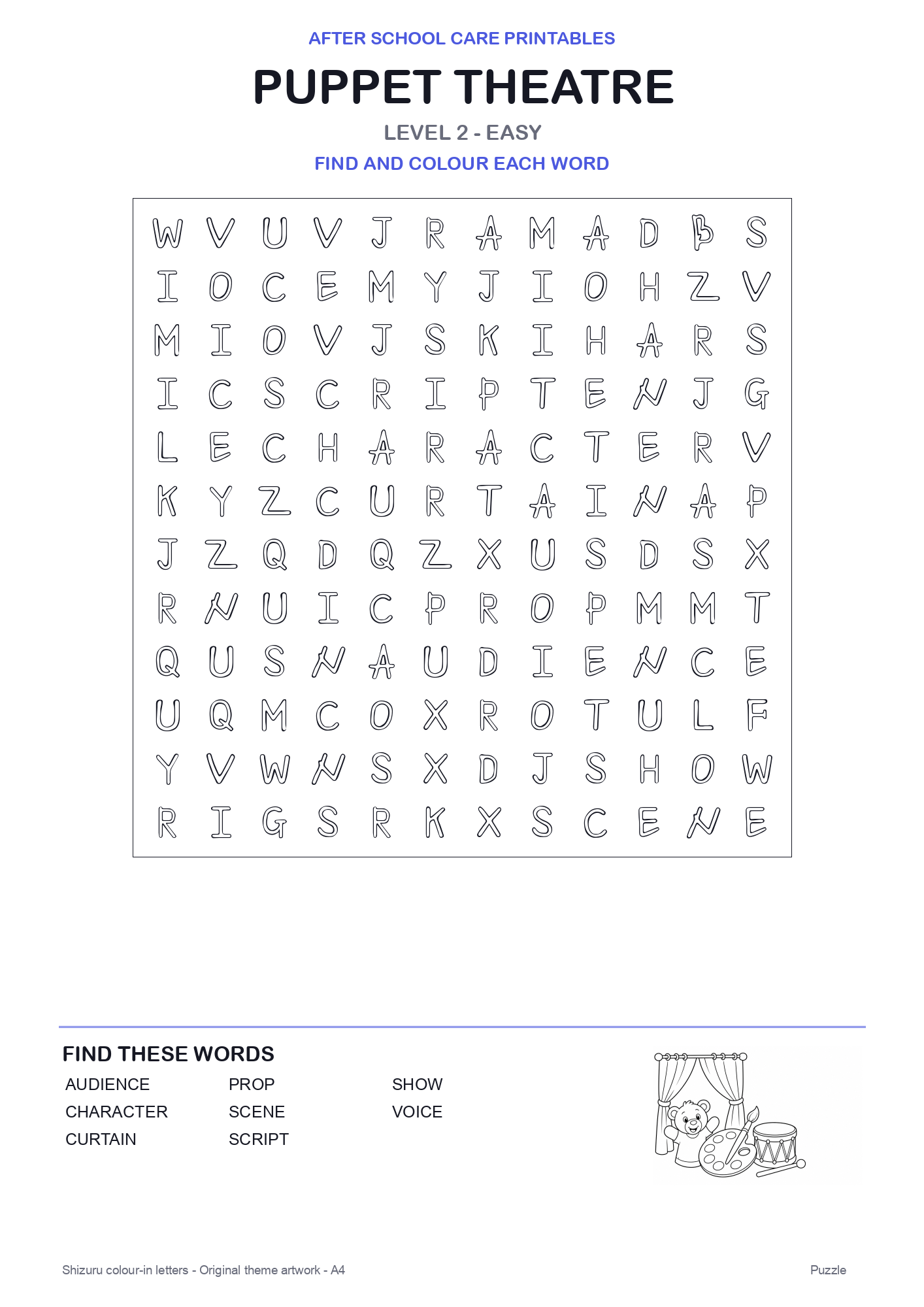 Puppet Theatre Colour-In Word Search Pack level 2 preview