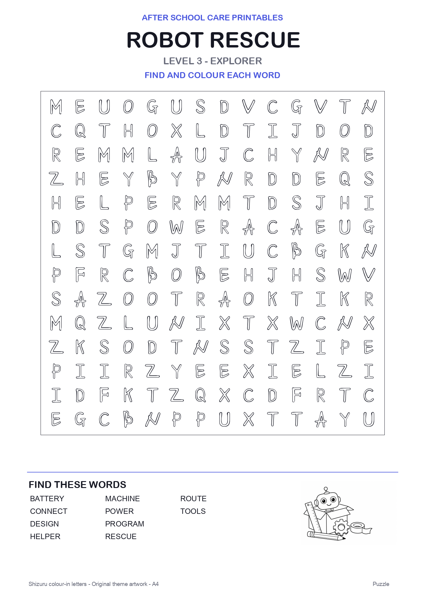 Robot Rescue Colour-In Word Search Pack level 3 preview