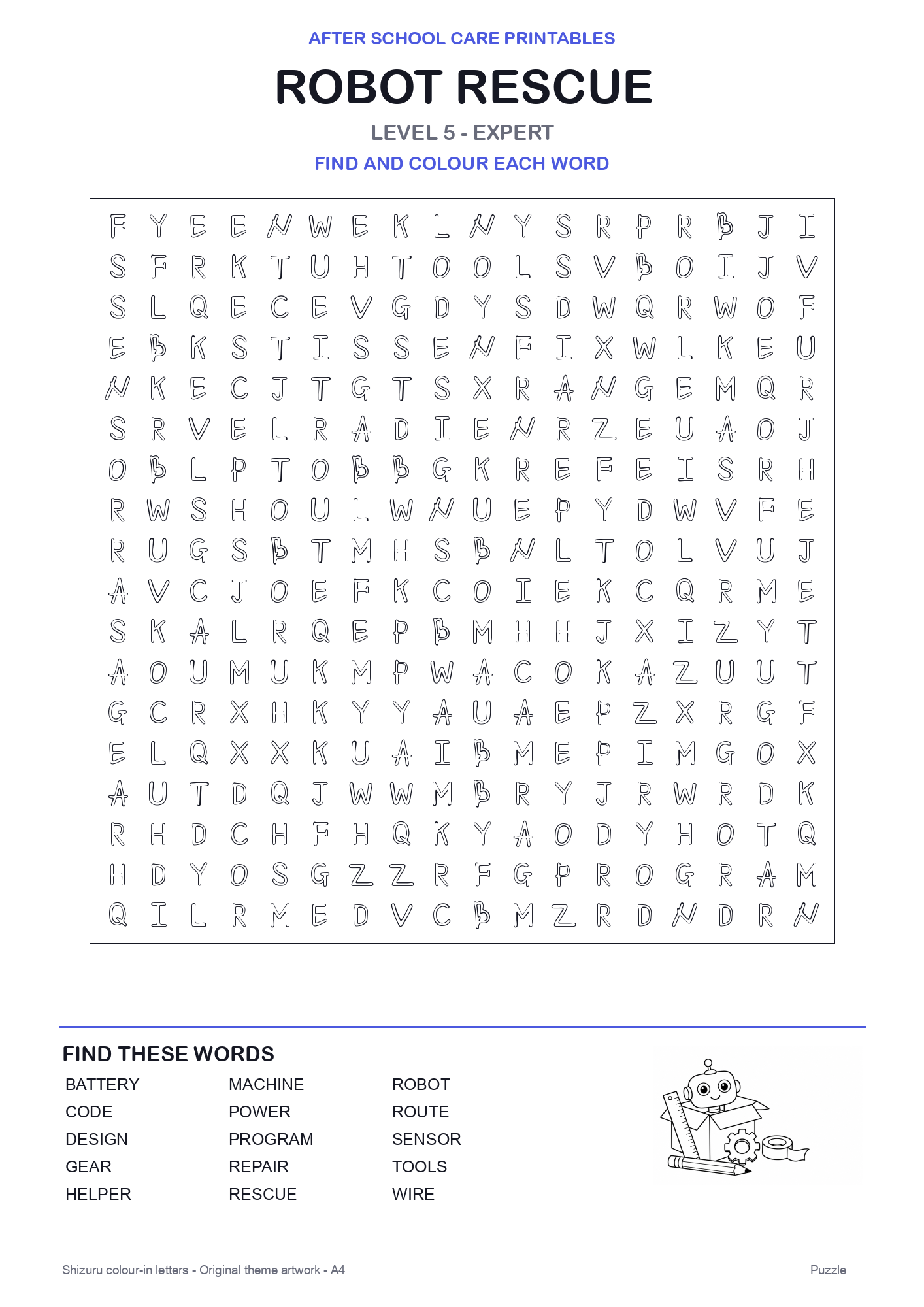 Robot Rescue Colour-In Word Search Pack level 5 preview