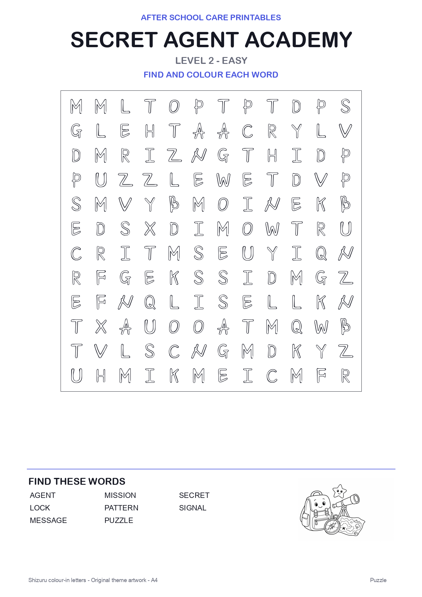 Secret Agent Academy Colour-In Word Search Pack level 2 preview