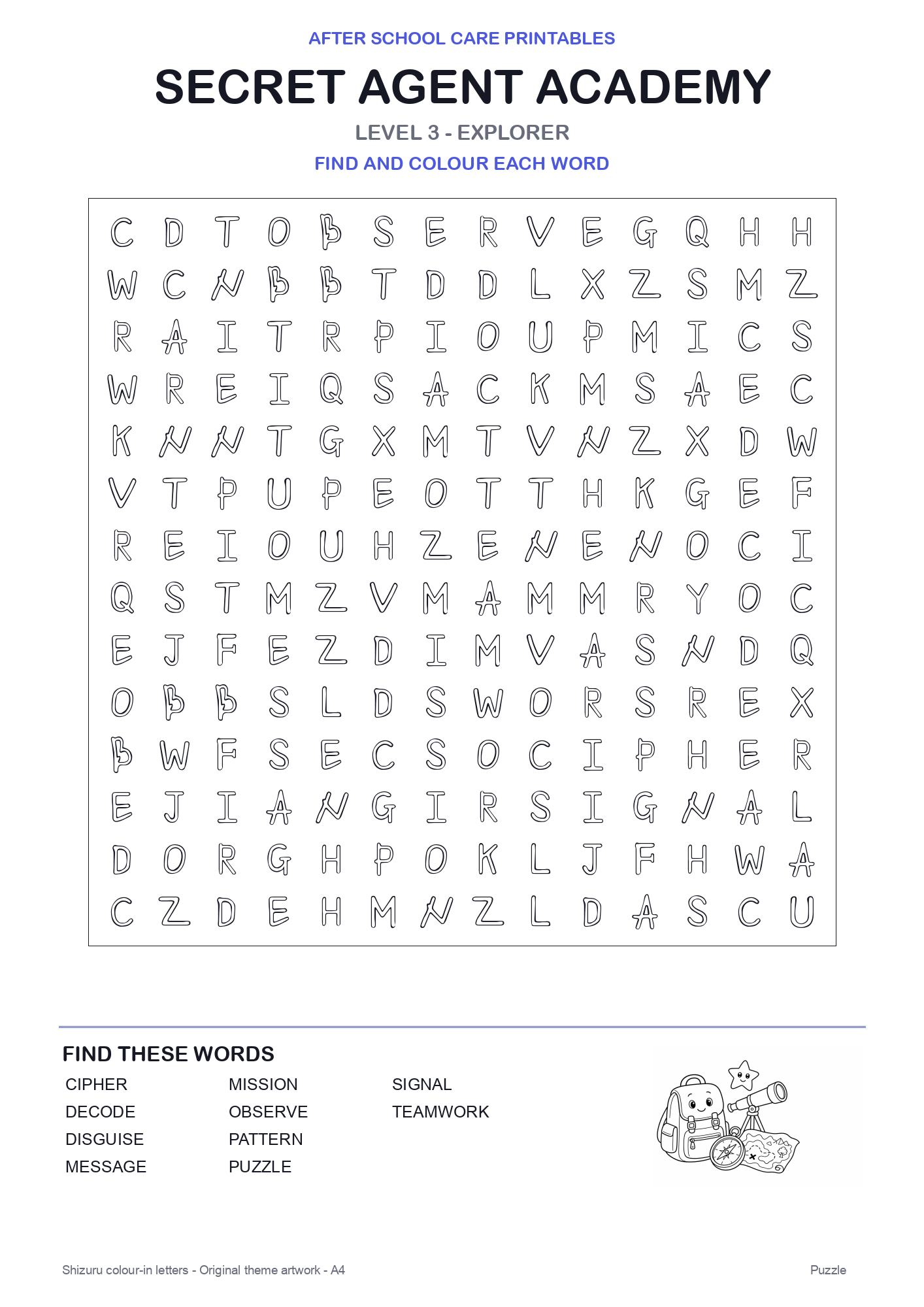 Secret Agent Academy Colour-In Word Search Pack level 3 preview