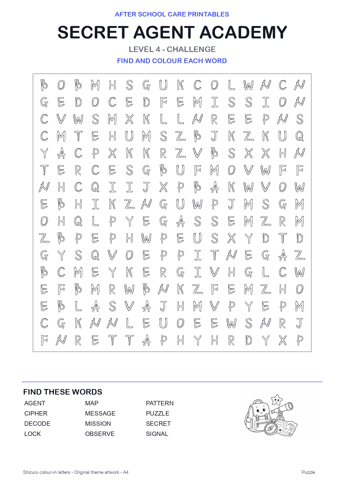 Secret Agent Academy Colour-In Word Search Pack level 4 preview