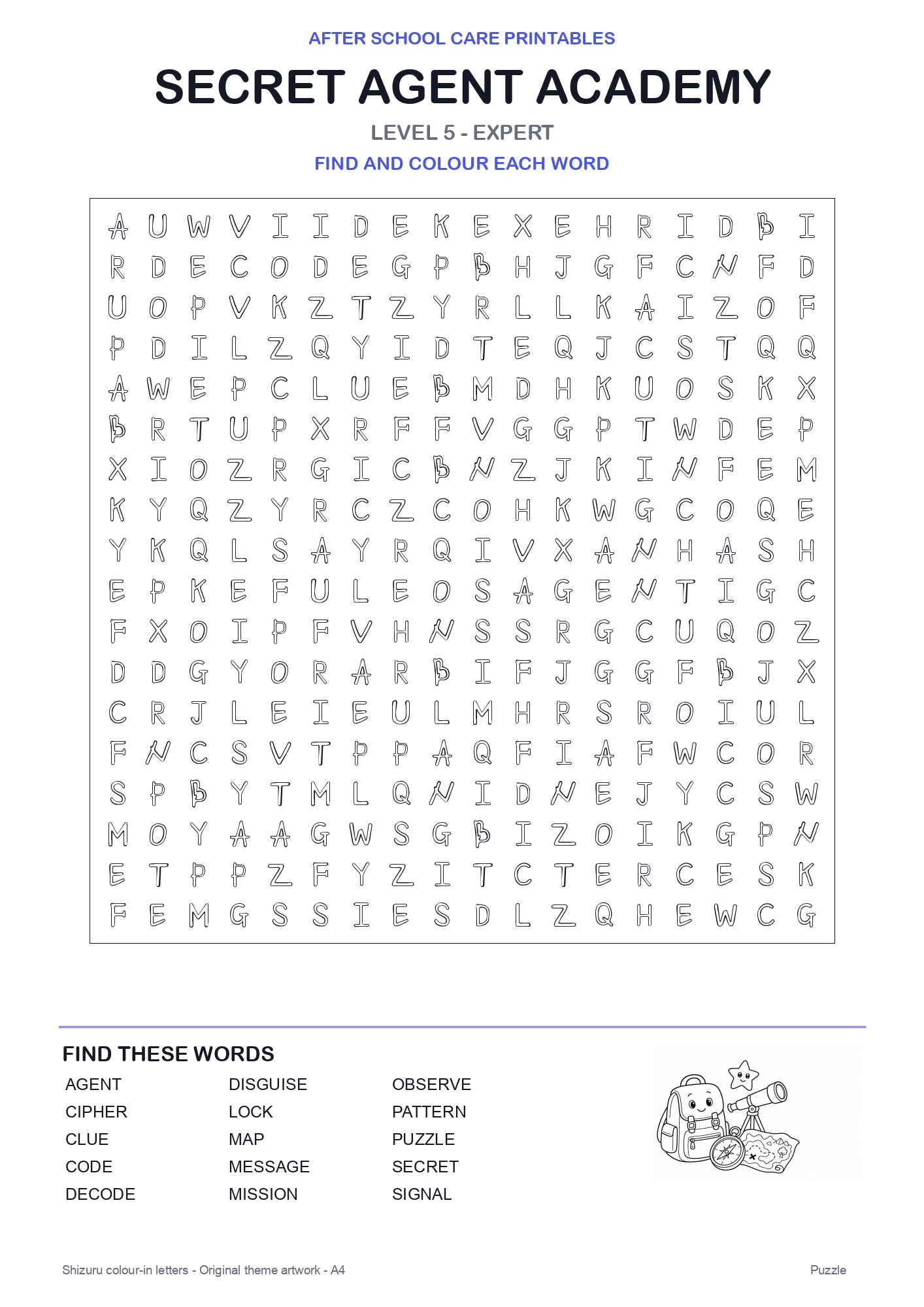 Secret Agent Academy Colour-In Word Search Pack level 5 preview