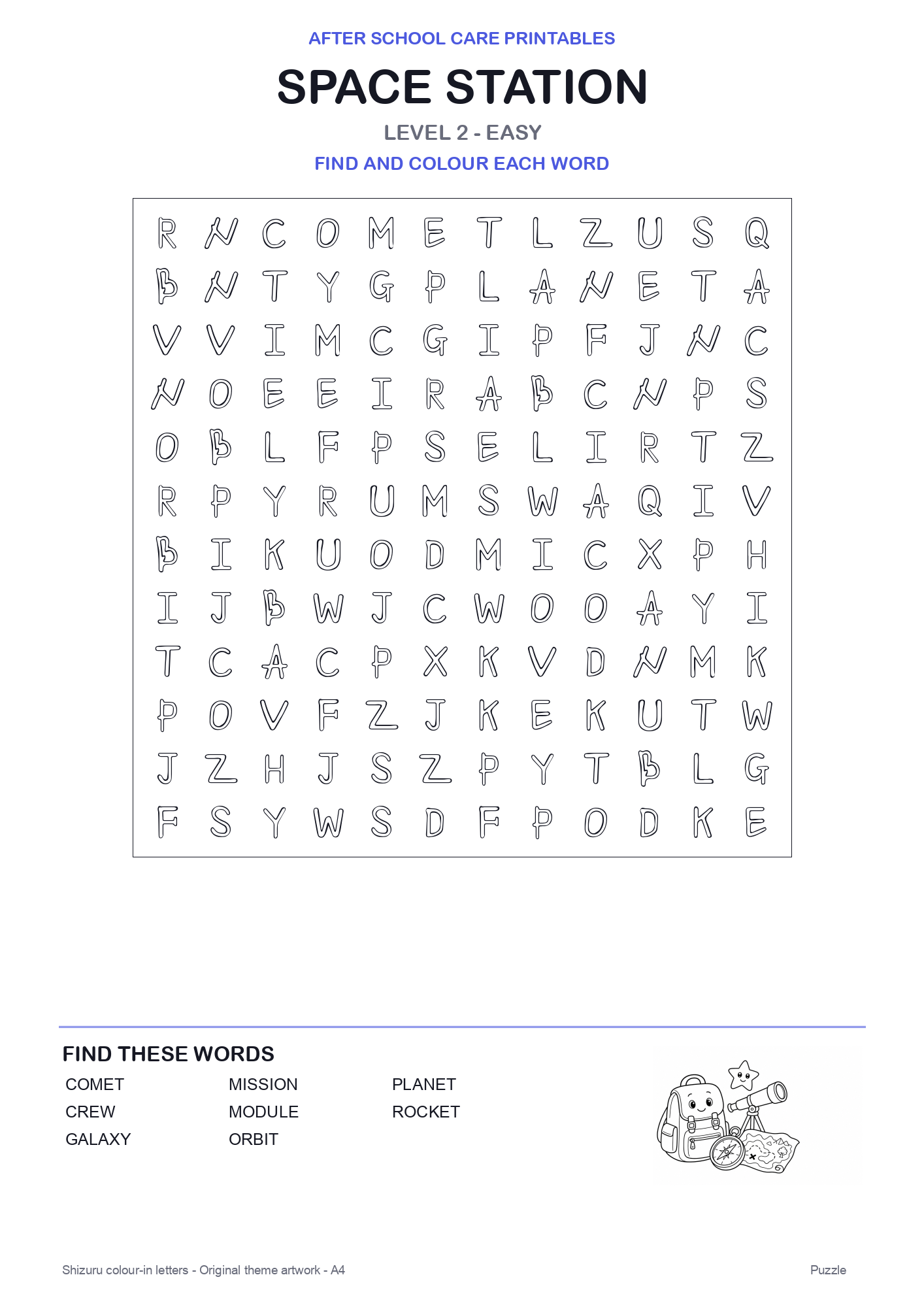 Space Station Colour-In Word Search Pack level 2 preview