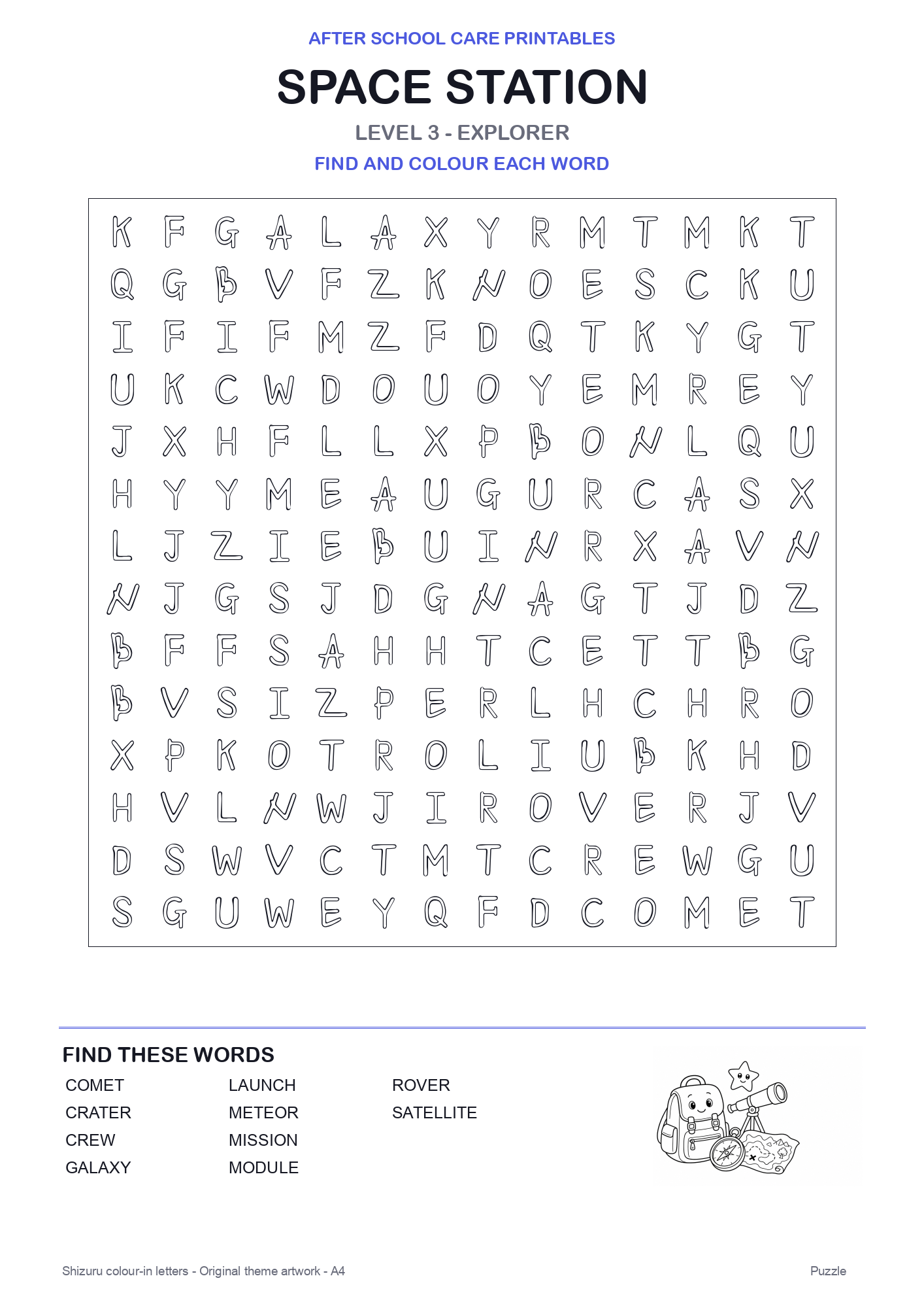 Space Station Colour-In Word Search Pack level 3 preview
