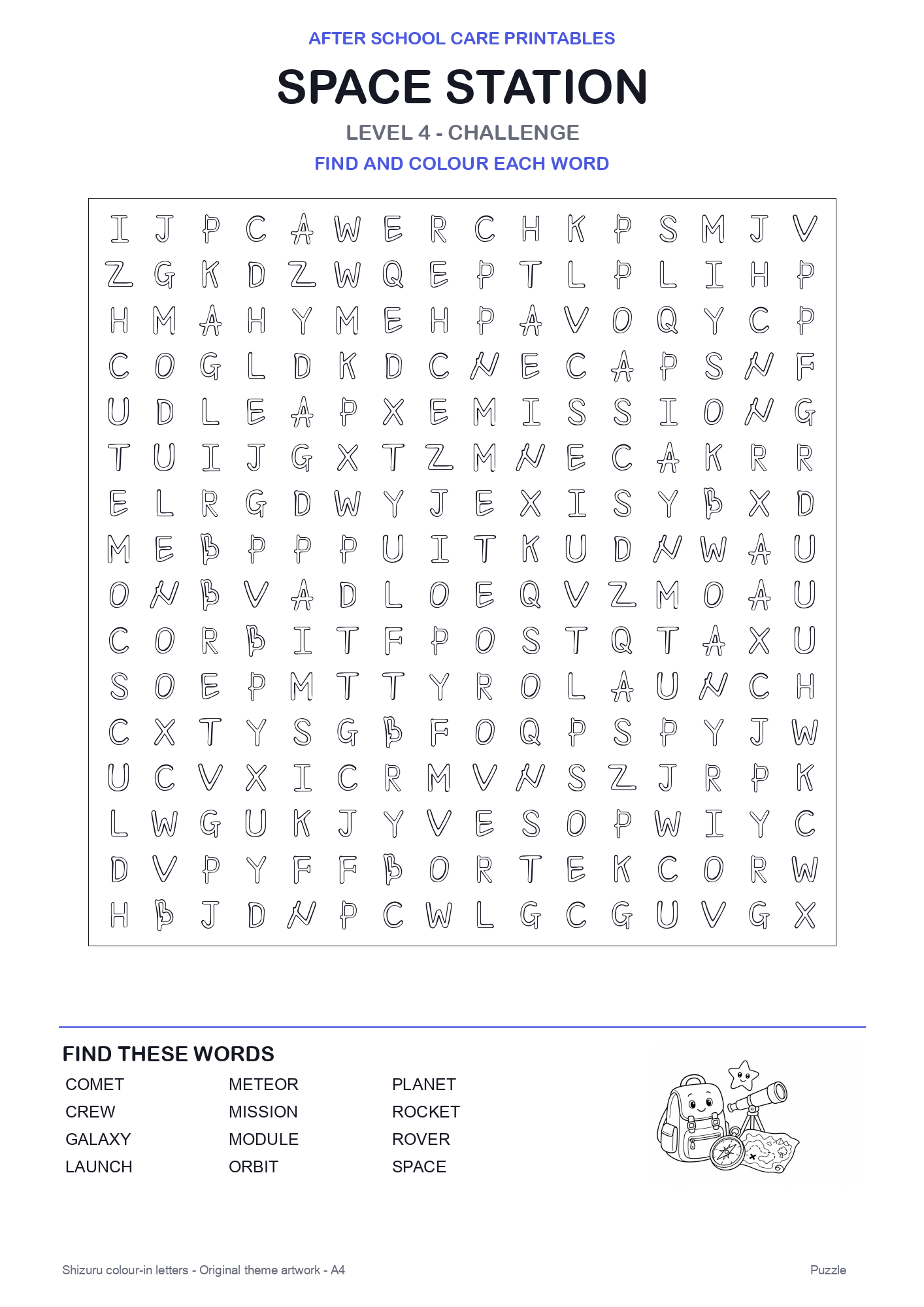 Space Station Colour-In Word Search Pack level 4 preview