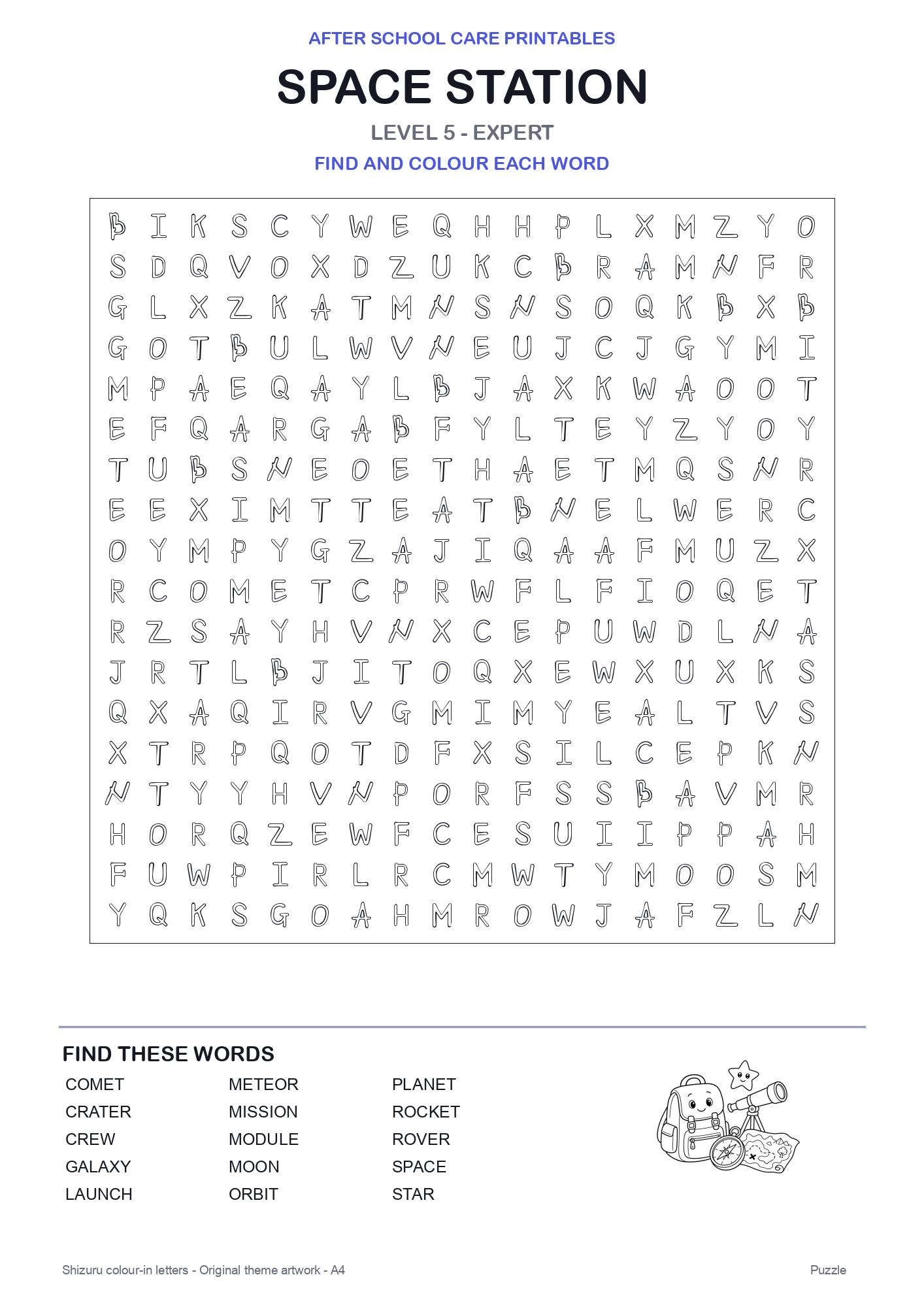 Space Station Colour-In Word Search Pack level 5 preview