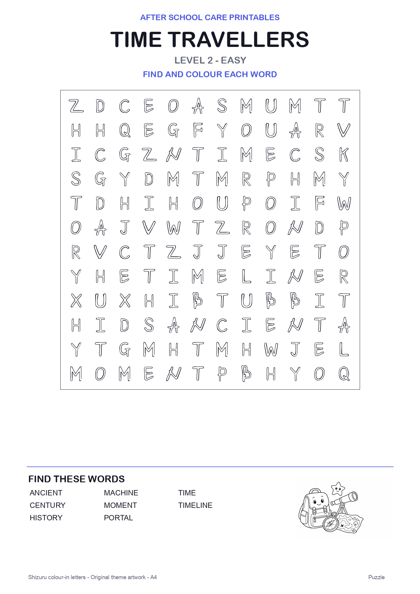 Time Travellers Colour-In Word Search Pack level 2 preview