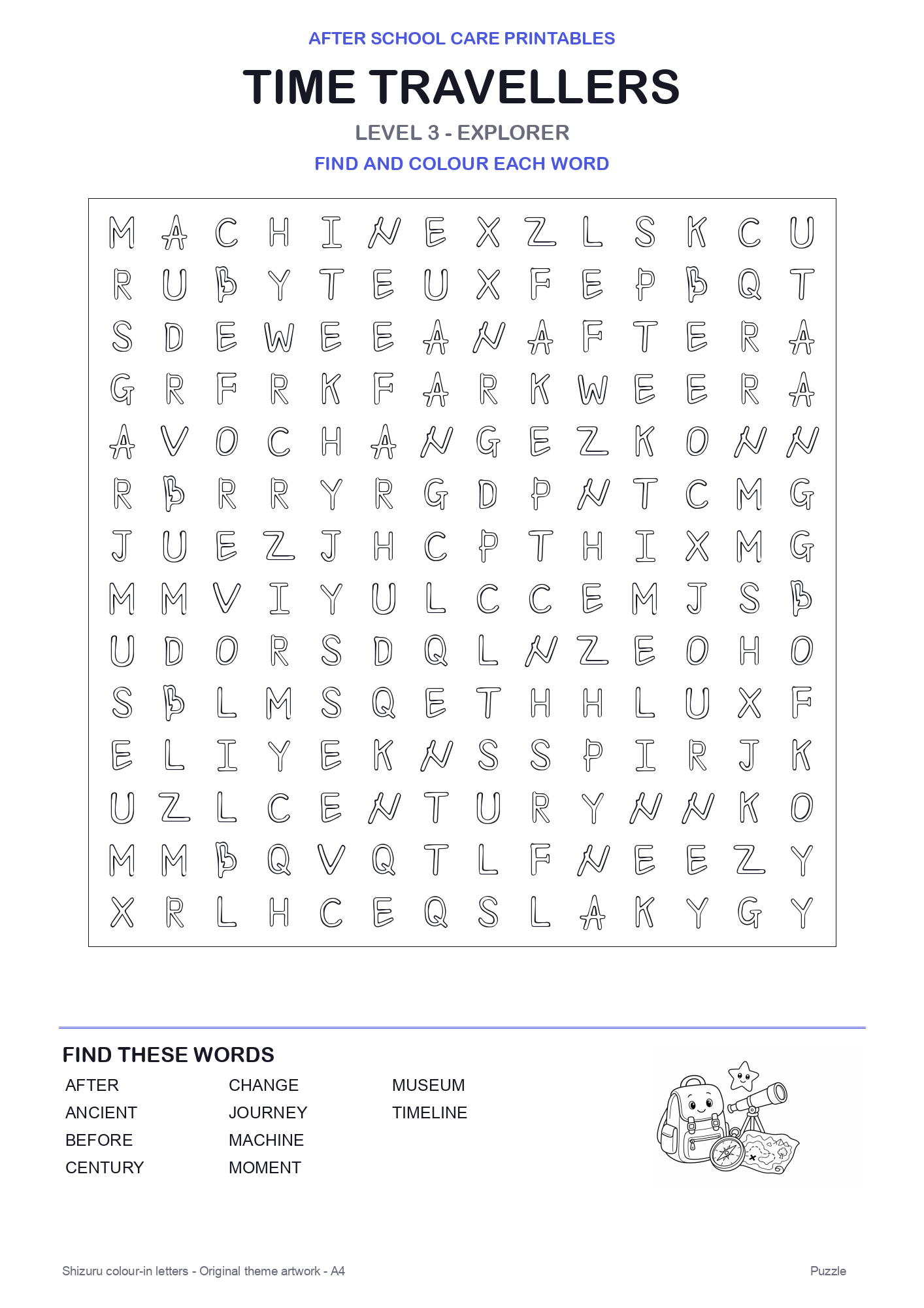 Time Travellers Colour-In Word Search Pack level 3 preview