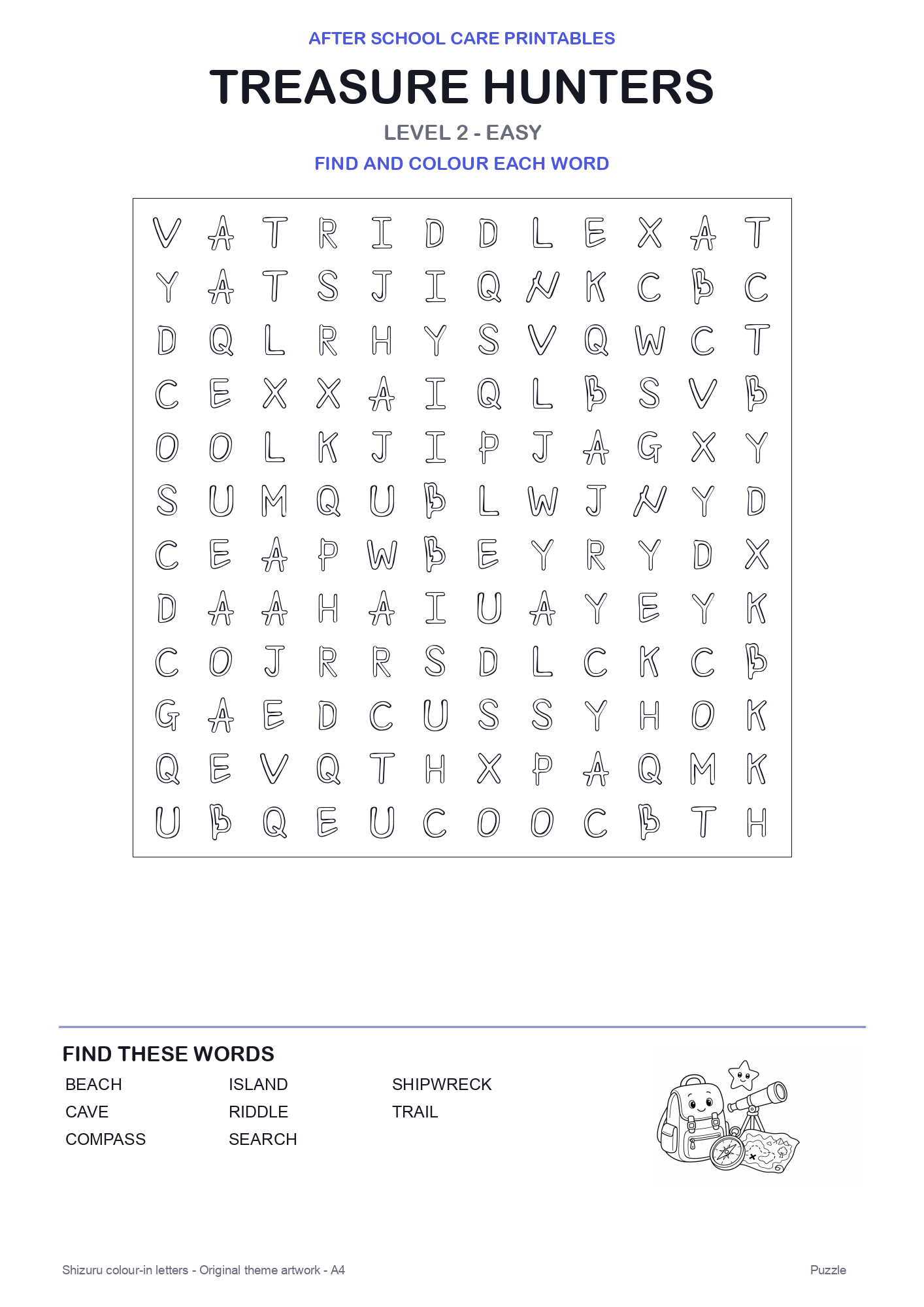 Treasure Hunters Colour-In Word Search Pack level 2 preview
