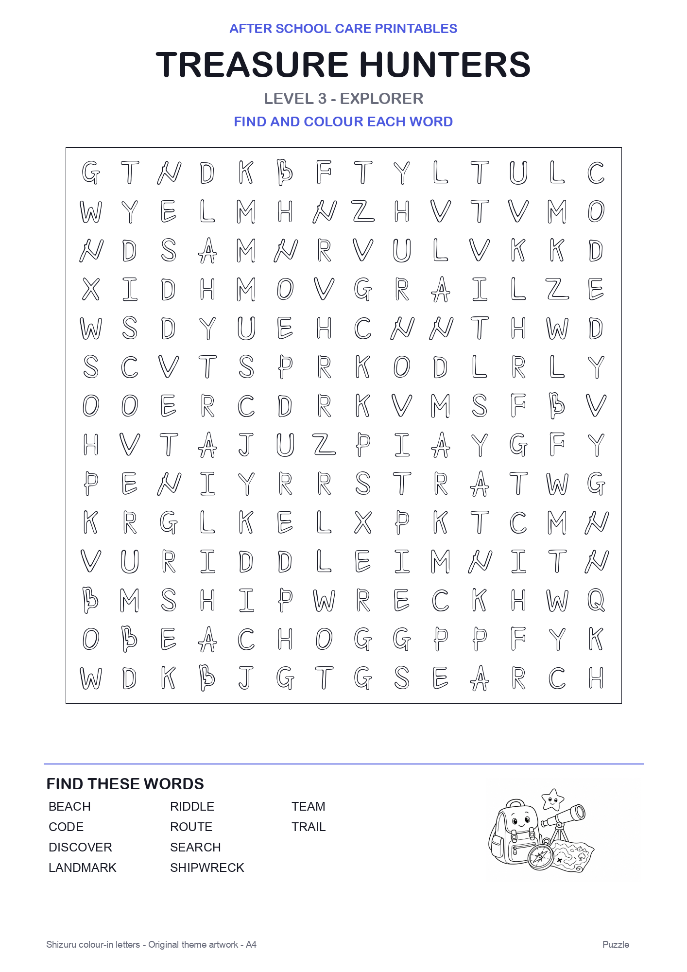 Treasure Hunters Colour-In Word Search Pack level 3 preview