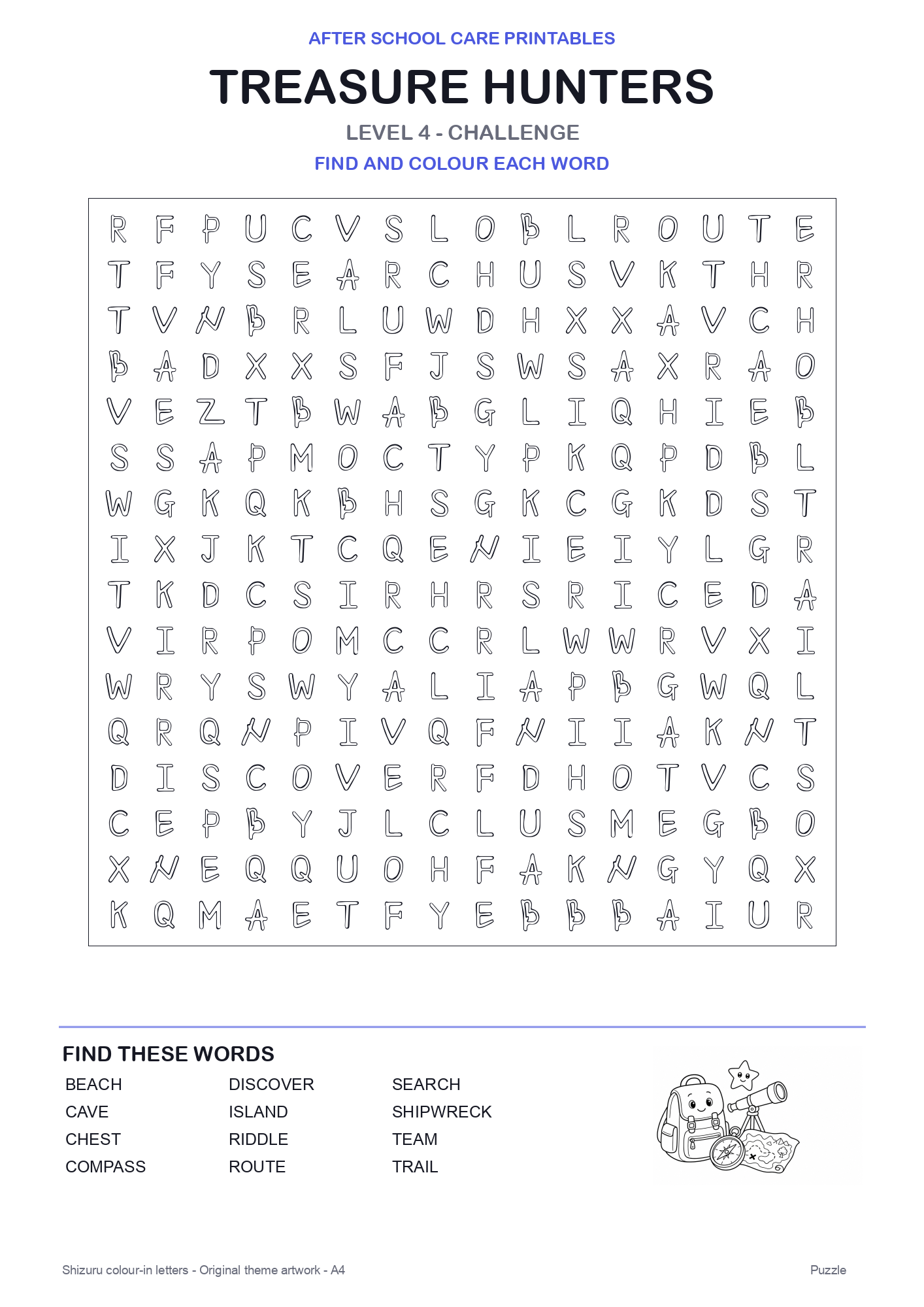 Treasure Hunters Colour-In Word Search Pack level 4 preview